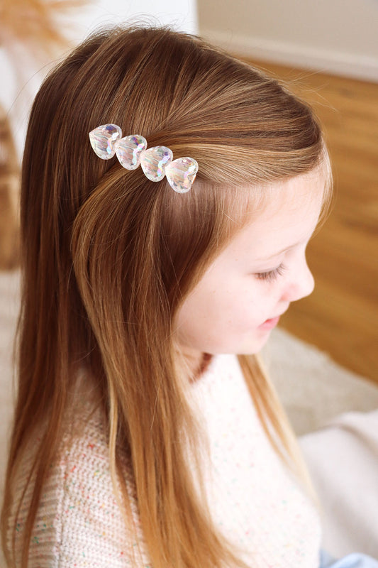 Iridescent Hearts Fringe Clips