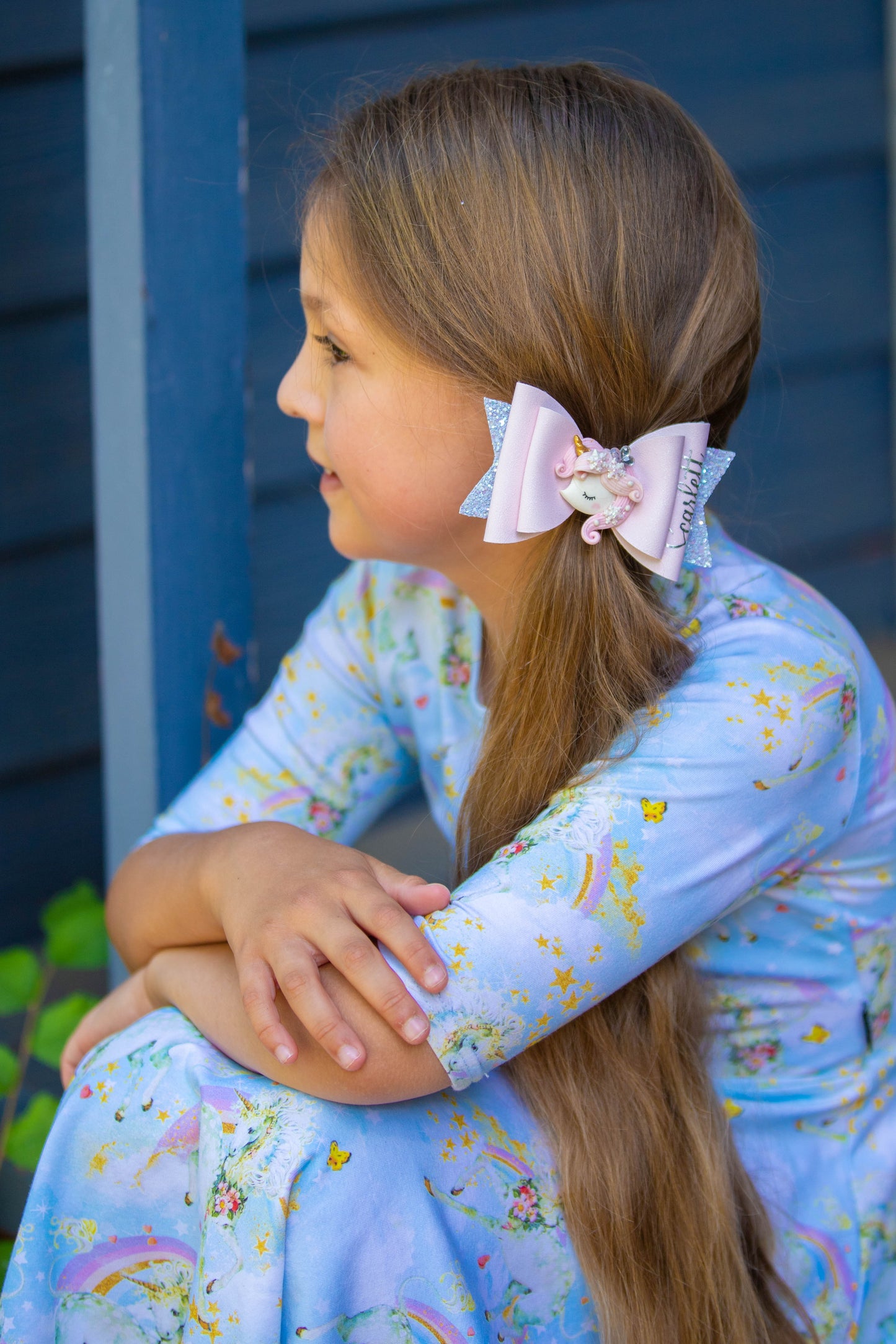 Pink Personalised Unicorn bow