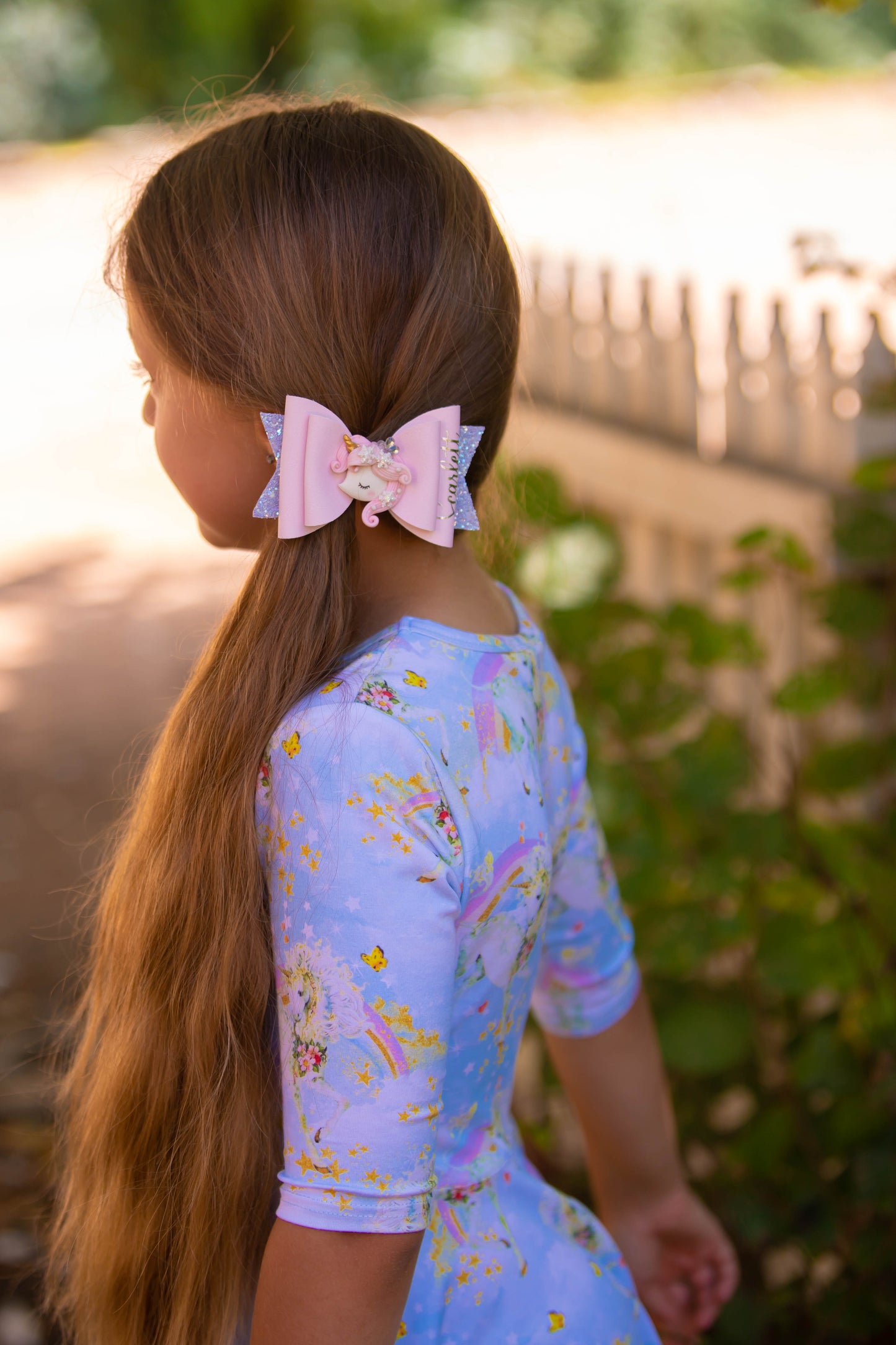 Pink Personalised Unicorn bow