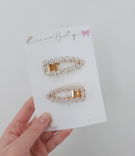 Pearl/Diamonte Daisy Clips