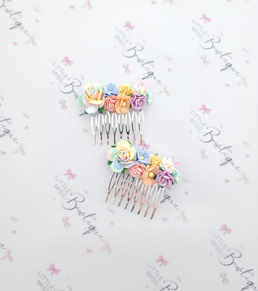 Pastel Rainbow Floral Comb