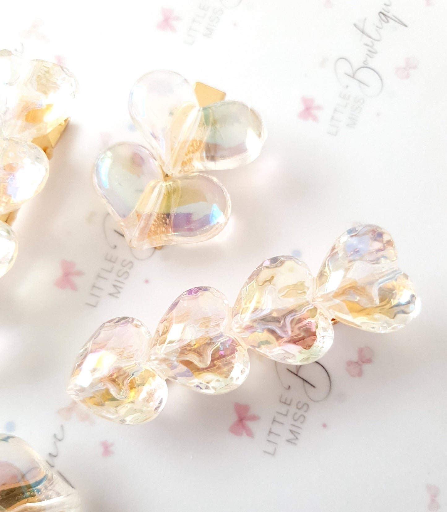 Iridescent Hearts Fringe Clips