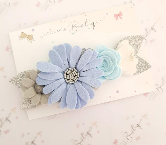 Blue Floral Felt Headband