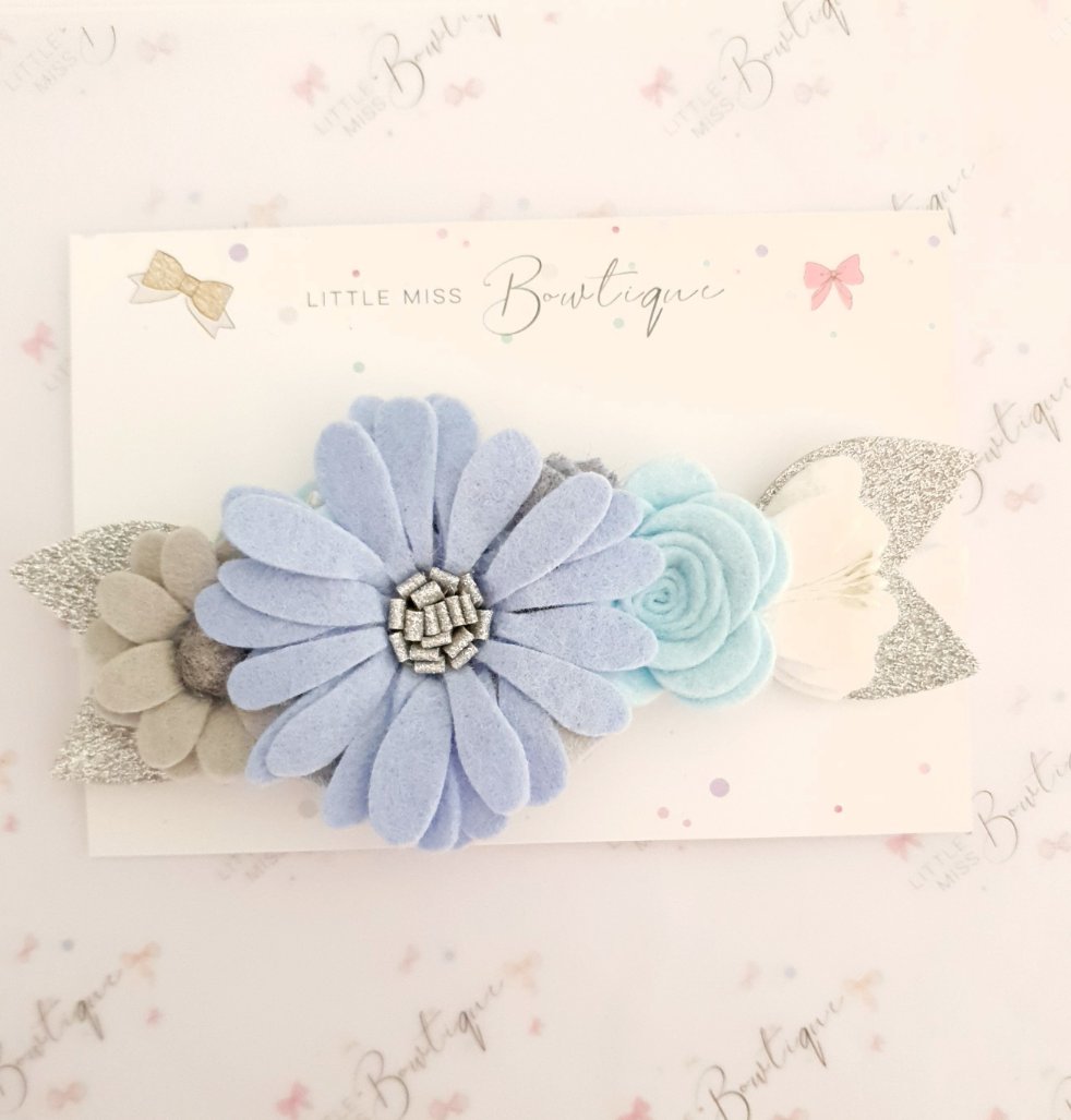 Blue Floral Felt Headband
