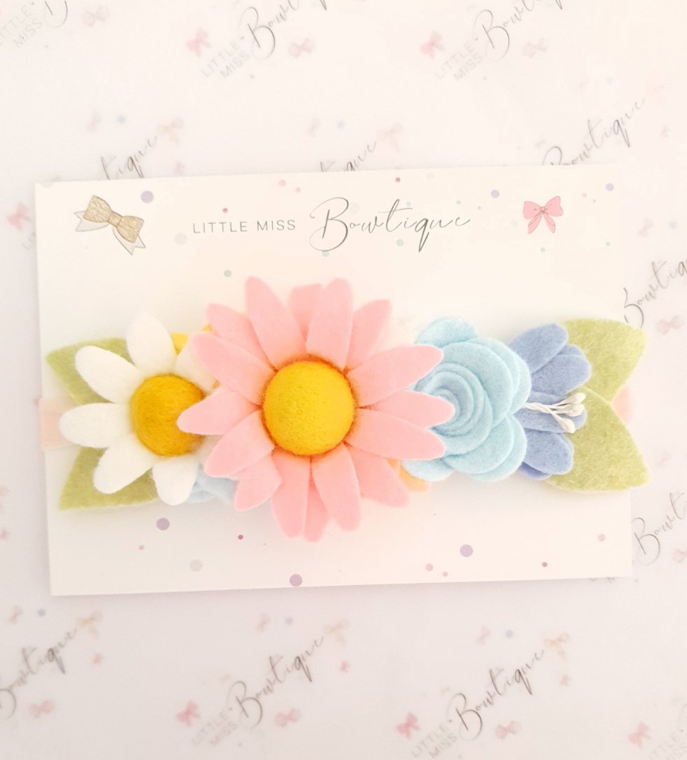 Pink Daisy Floral Felt Headband