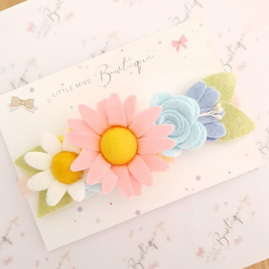Pink Daisy Floral Felt Headband