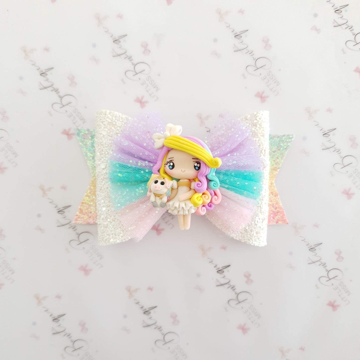 Rainbow Unicorn Girl Bow
