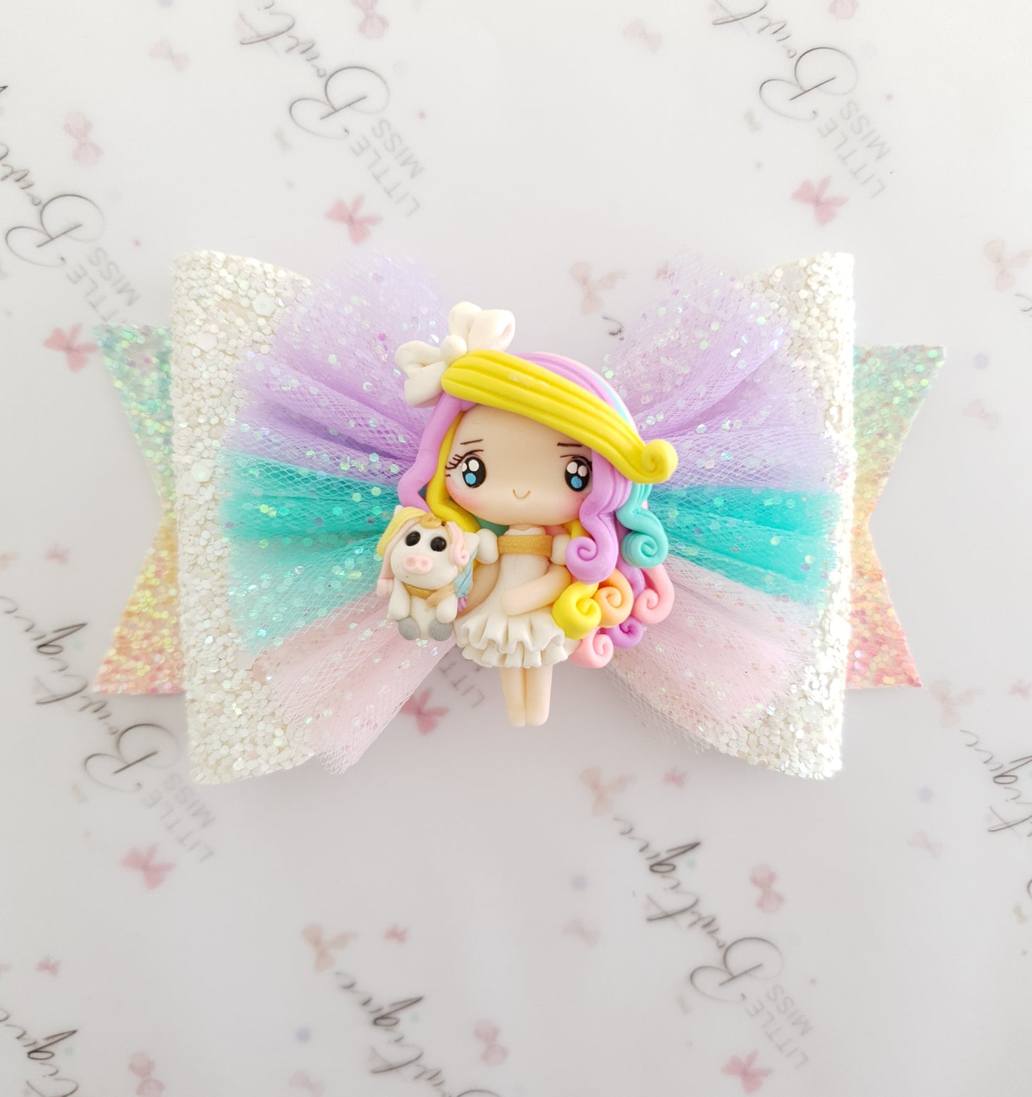 Rainbow Unicorn Girl Bow