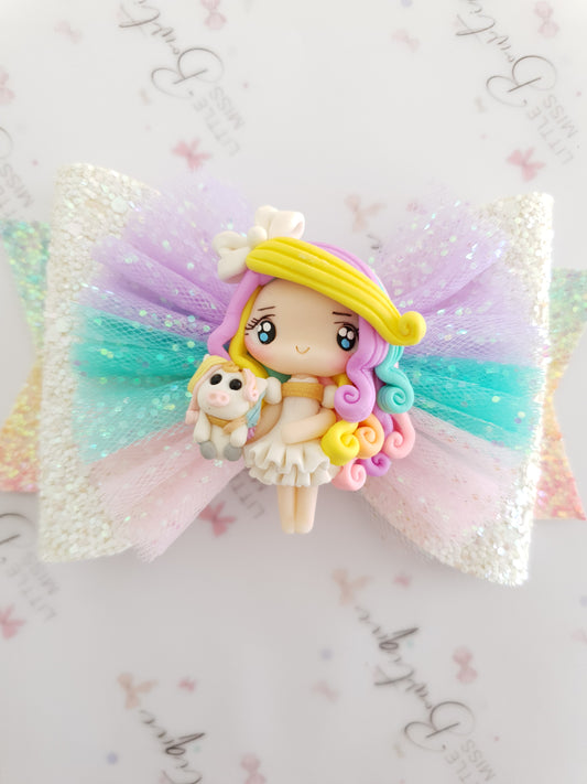 Rainbow Unicorn Girl Bow