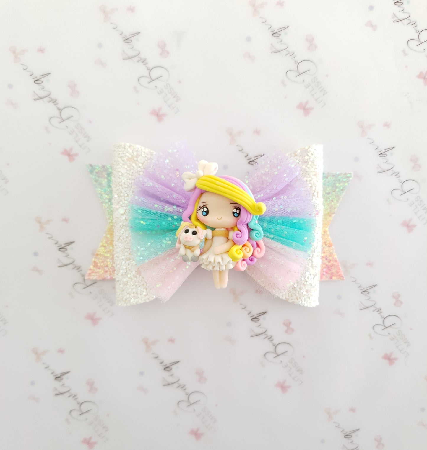 Rainbow Unicorn Girl Bow