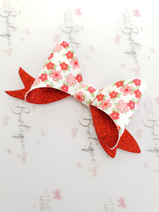 Red Spring Floral Glitter Bow