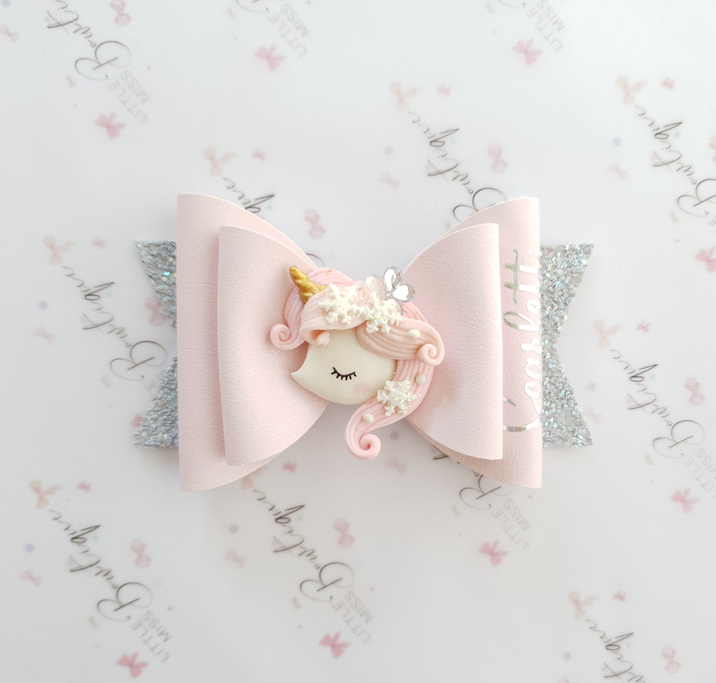 Pink Personalised Unicorn bow