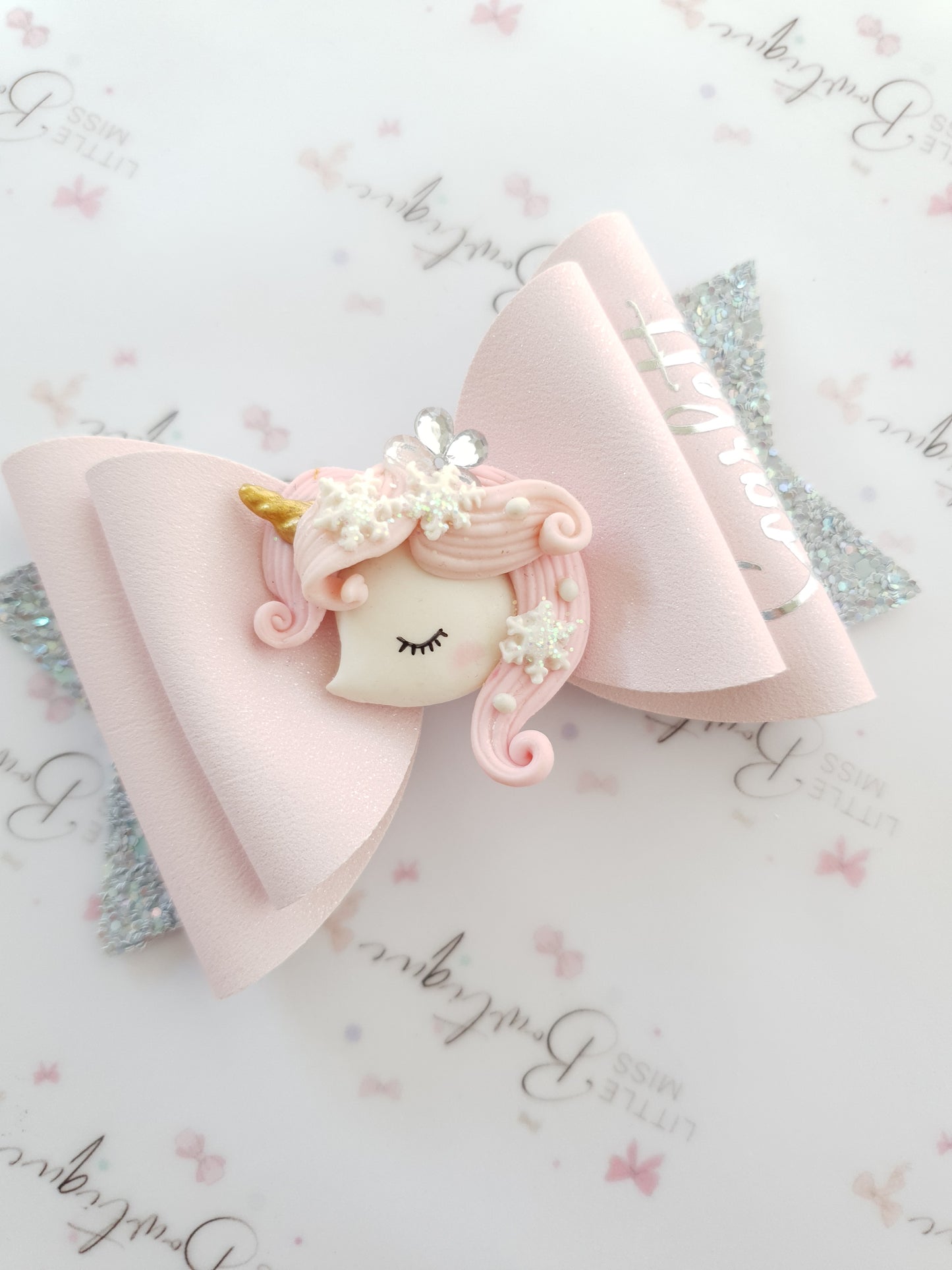 Pink Personalised Unicorn bow