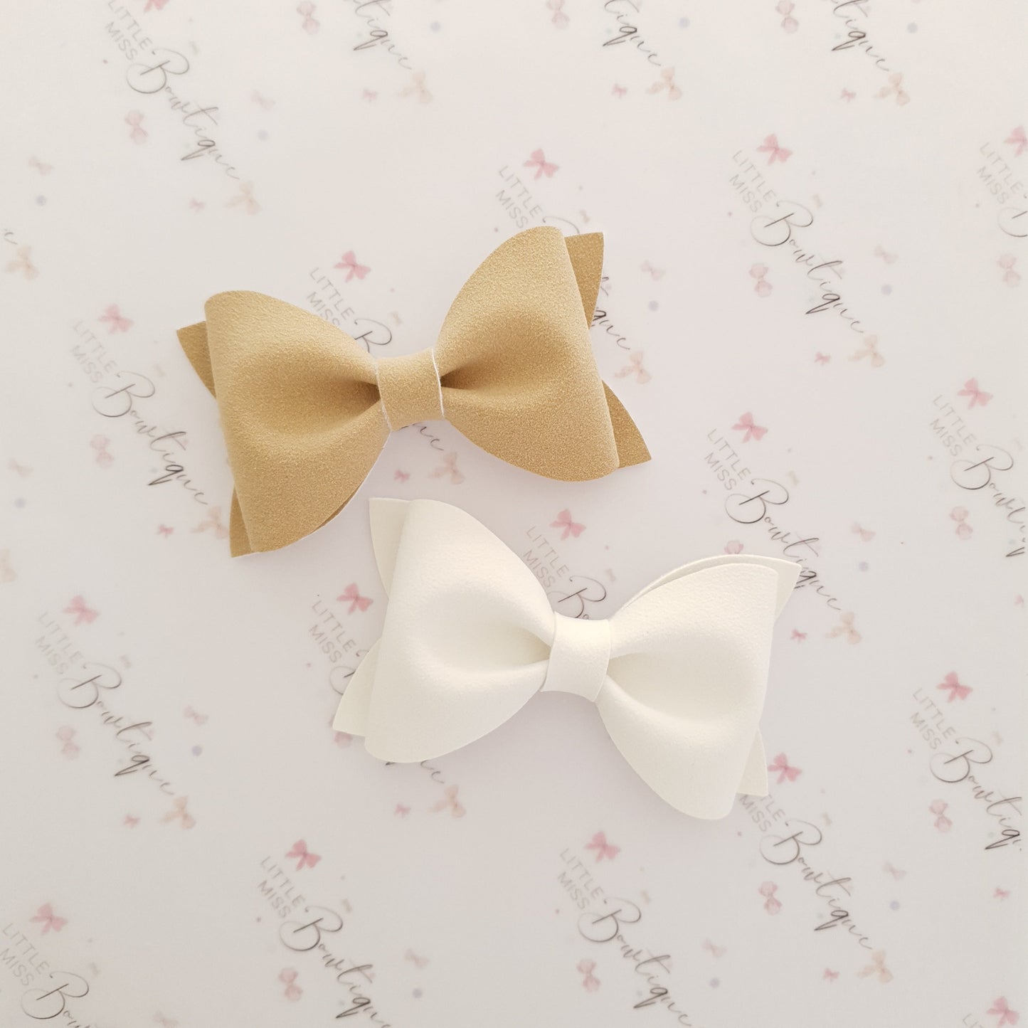 Fawn and White Suede Ivy Bows