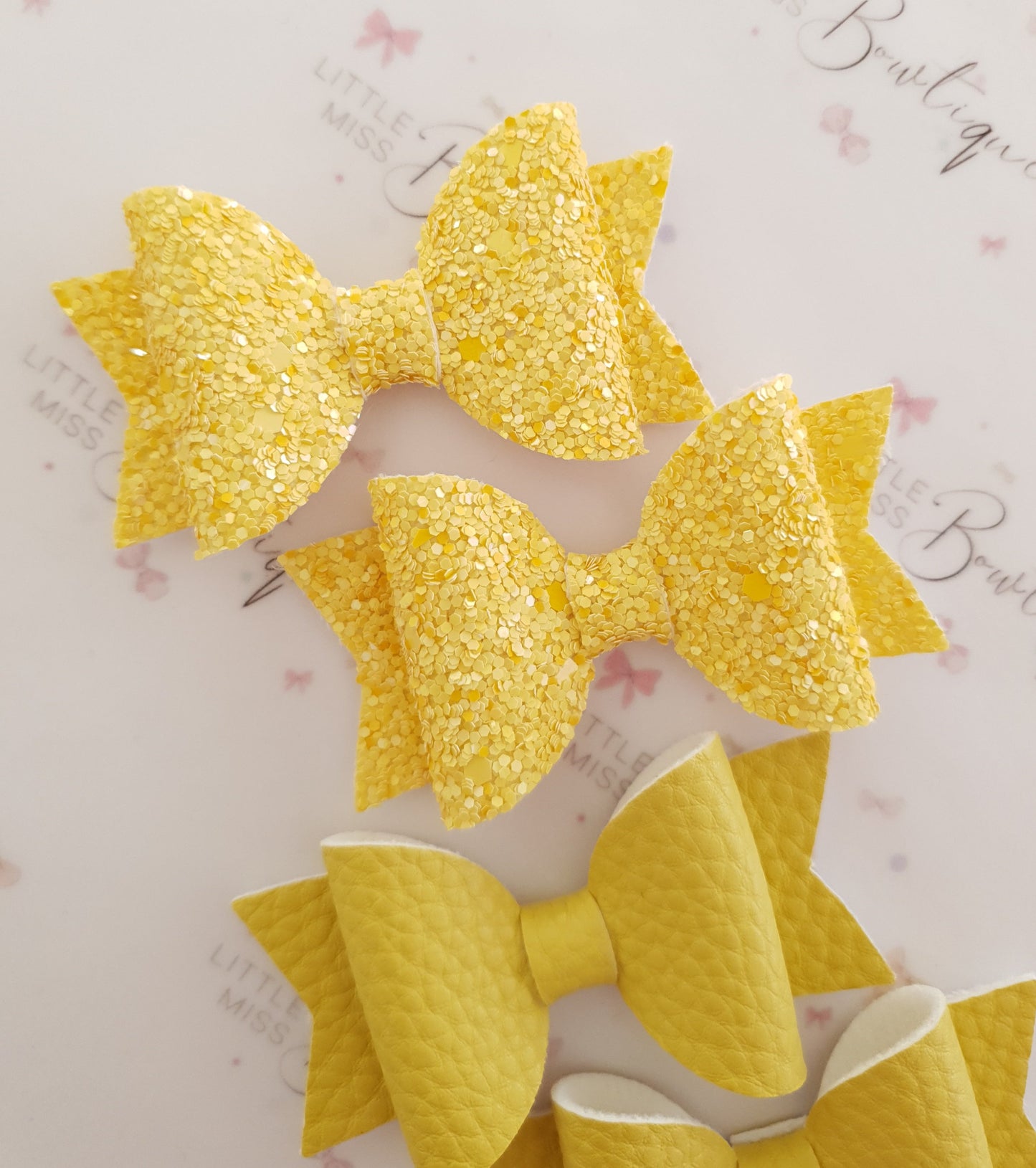 Faux Leather and Glitter Pigtail Bows (44 colours)