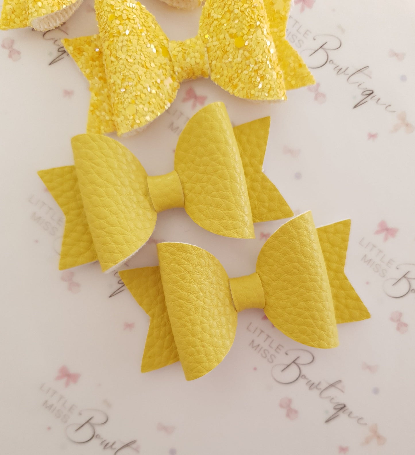 Faux Leather and Glitter Pigtail Bows (44 colours)