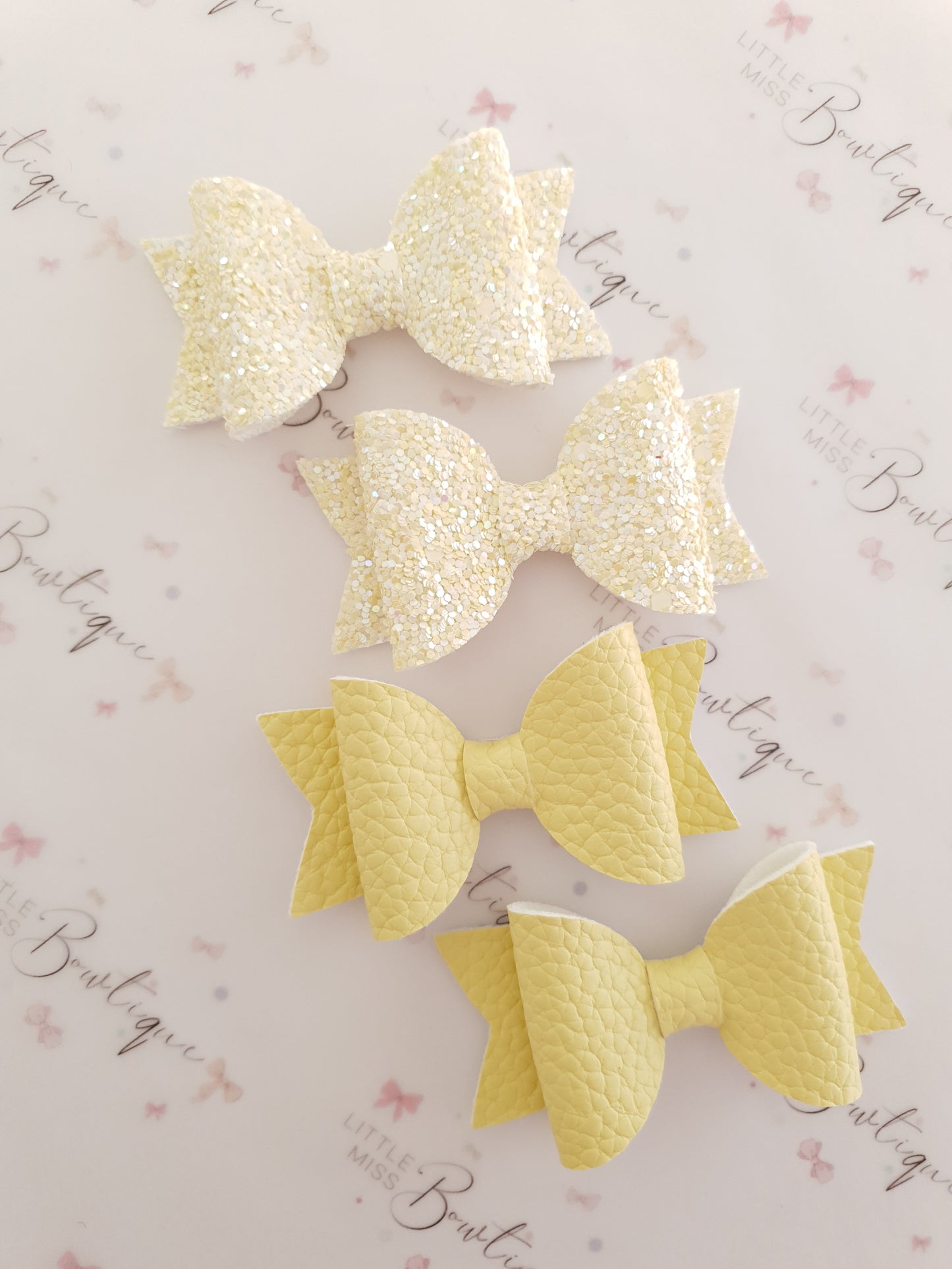 Faux Leather and Glitter Pigtail Bows (44 colours)