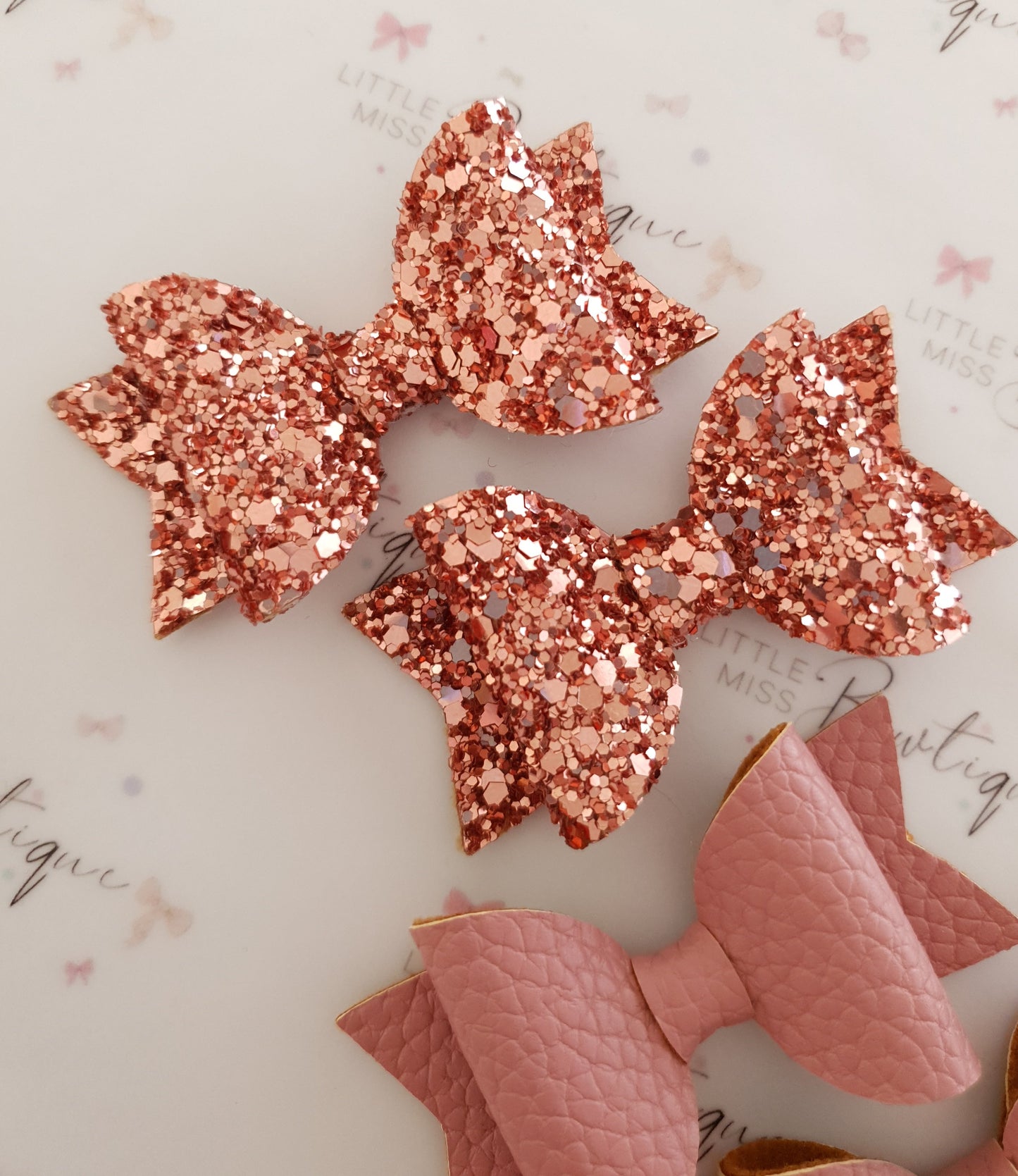 Faux Leather and Glitter Pigtail Bows (44 colours)