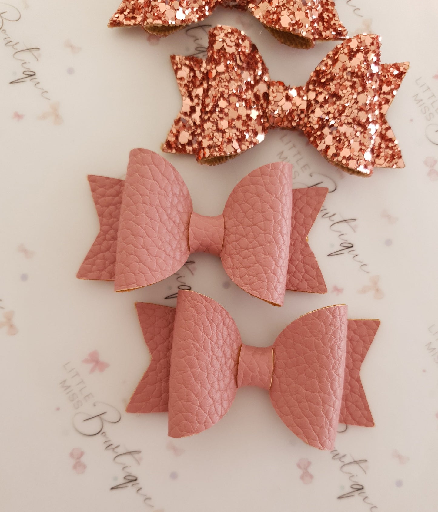 Faux Leather and Glitter Pigtail Bows (44 colours)