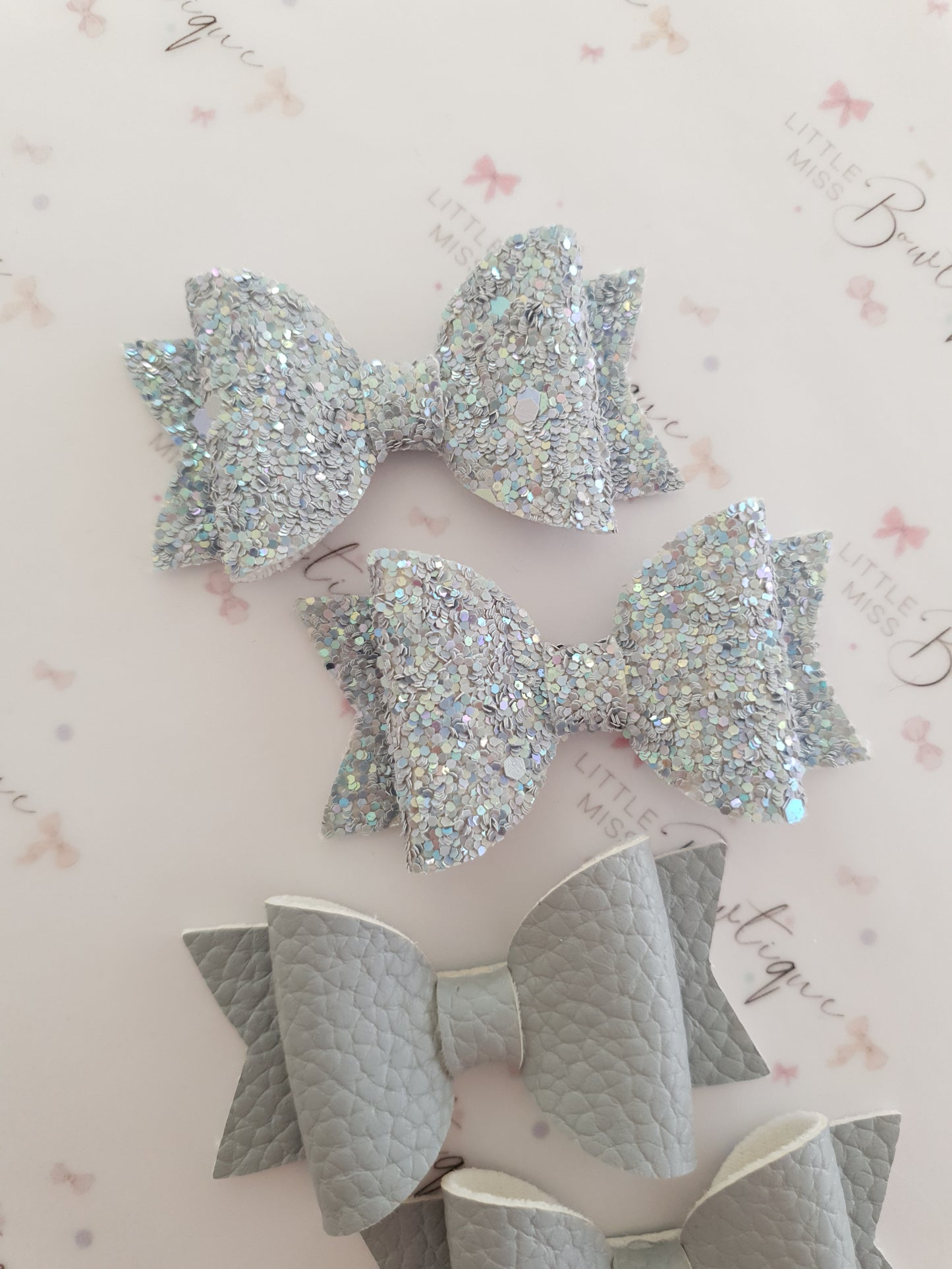 Faux Leather and Glitter Pigtail Bows (44 colours)