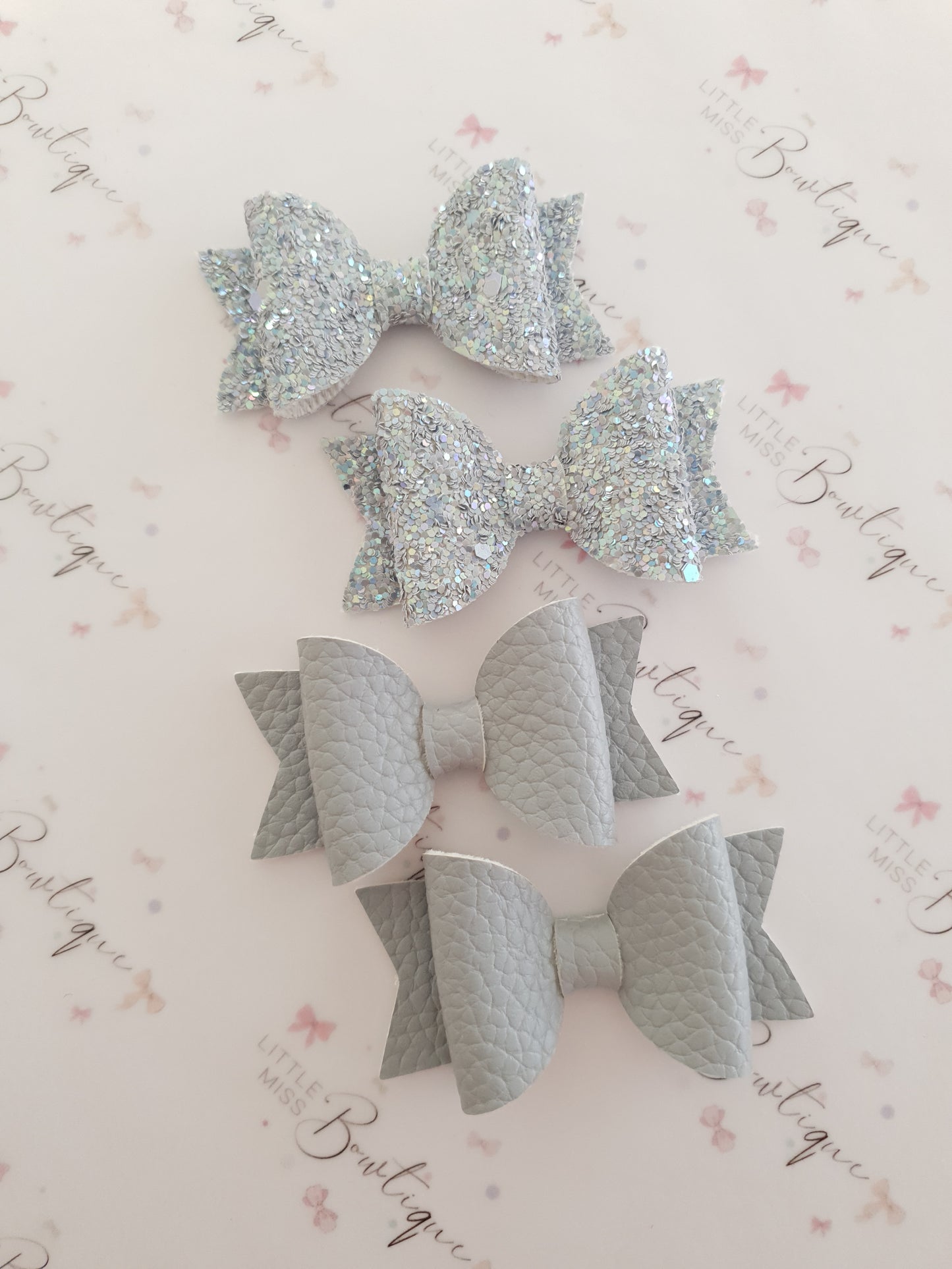 Faux Leather and Glitter Pigtail Bows (44 colours)