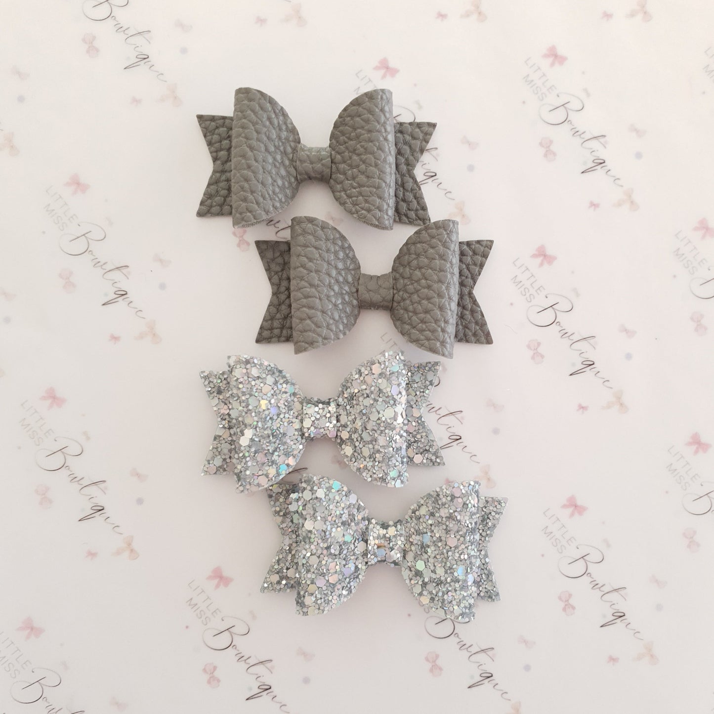 Faux Leather and Glitter Pigtail Bows (44 colours)