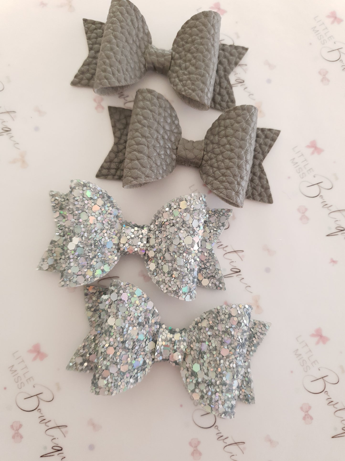 Faux Leather and Glitter Pigtail Bows (44 colours)