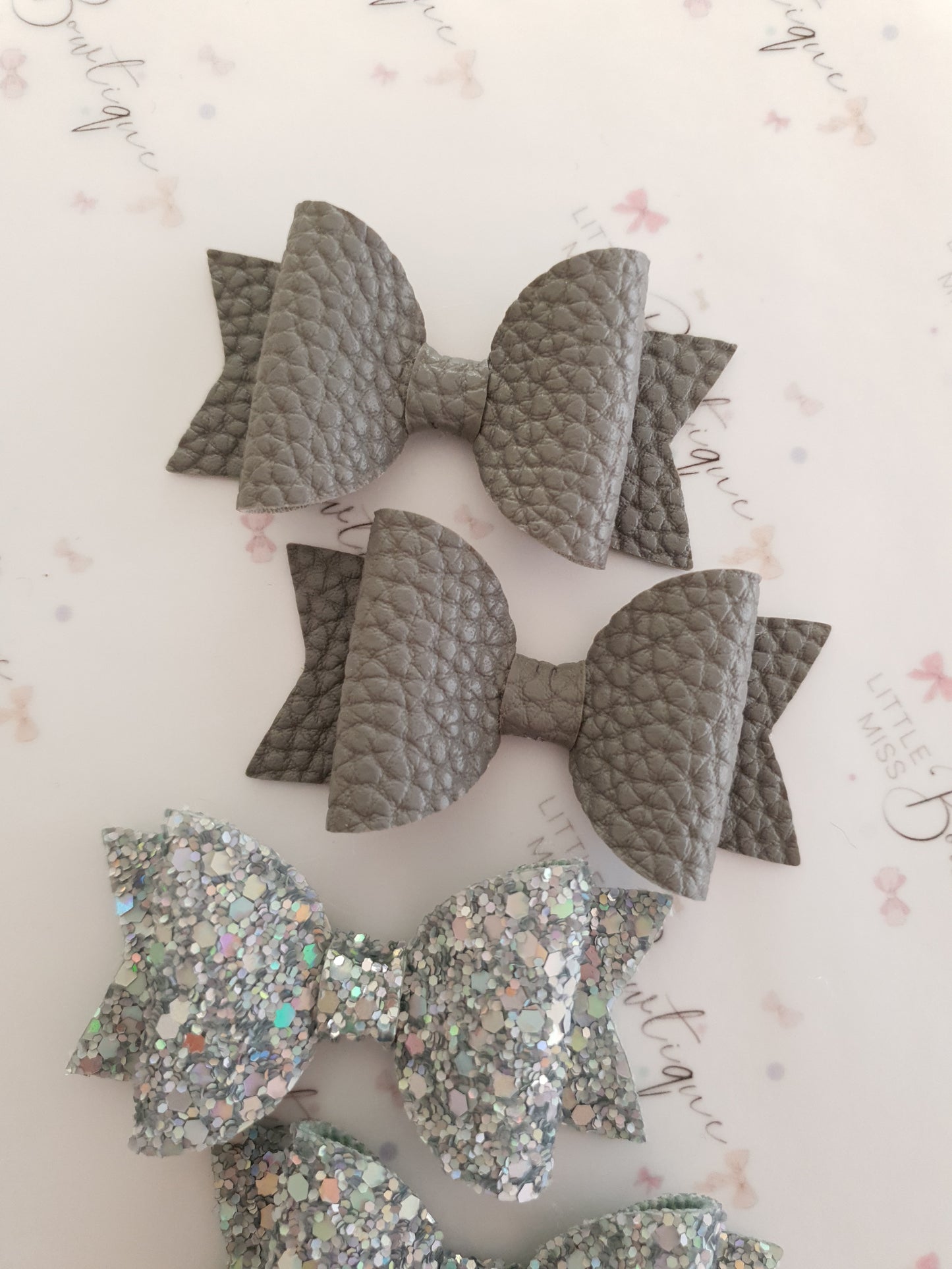 Faux Leather and Glitter Pigtail Bows (44 colours)