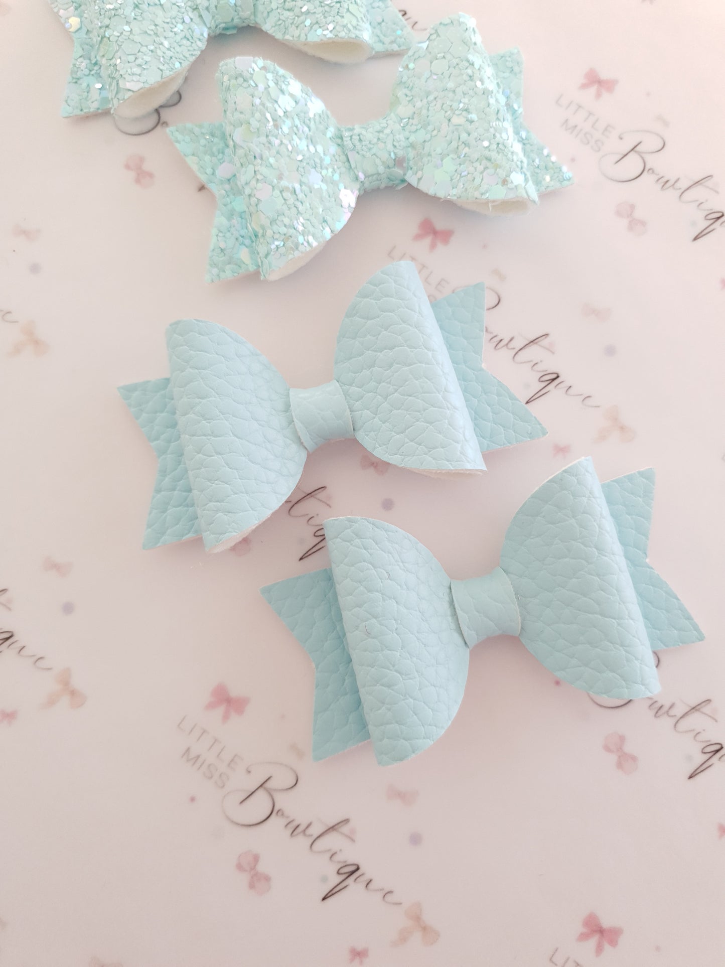 Faux Leather and Glitter Pigtail Bows (44 colours)