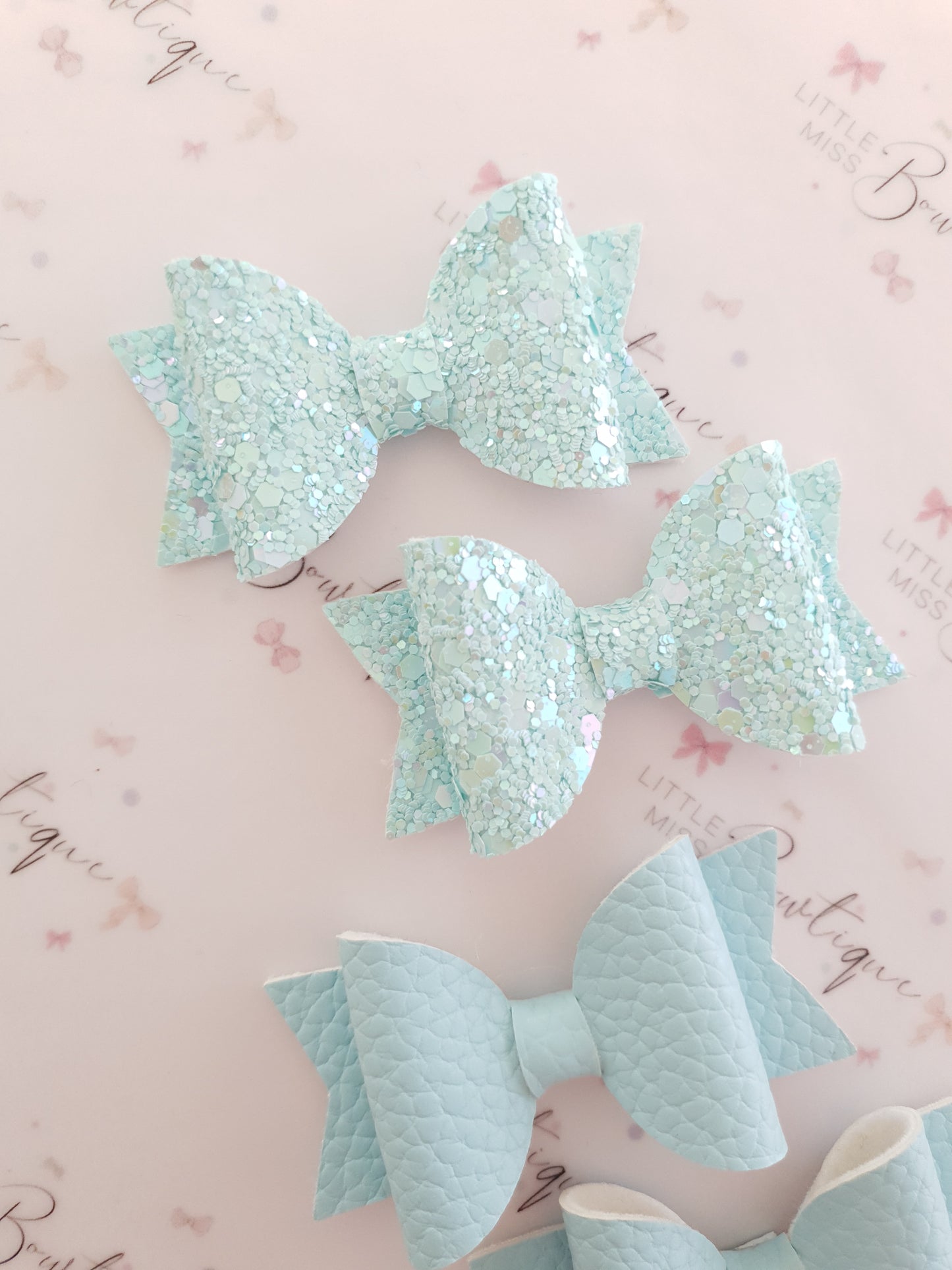 Faux Leather and Glitter Pigtail Bows (44 colours)