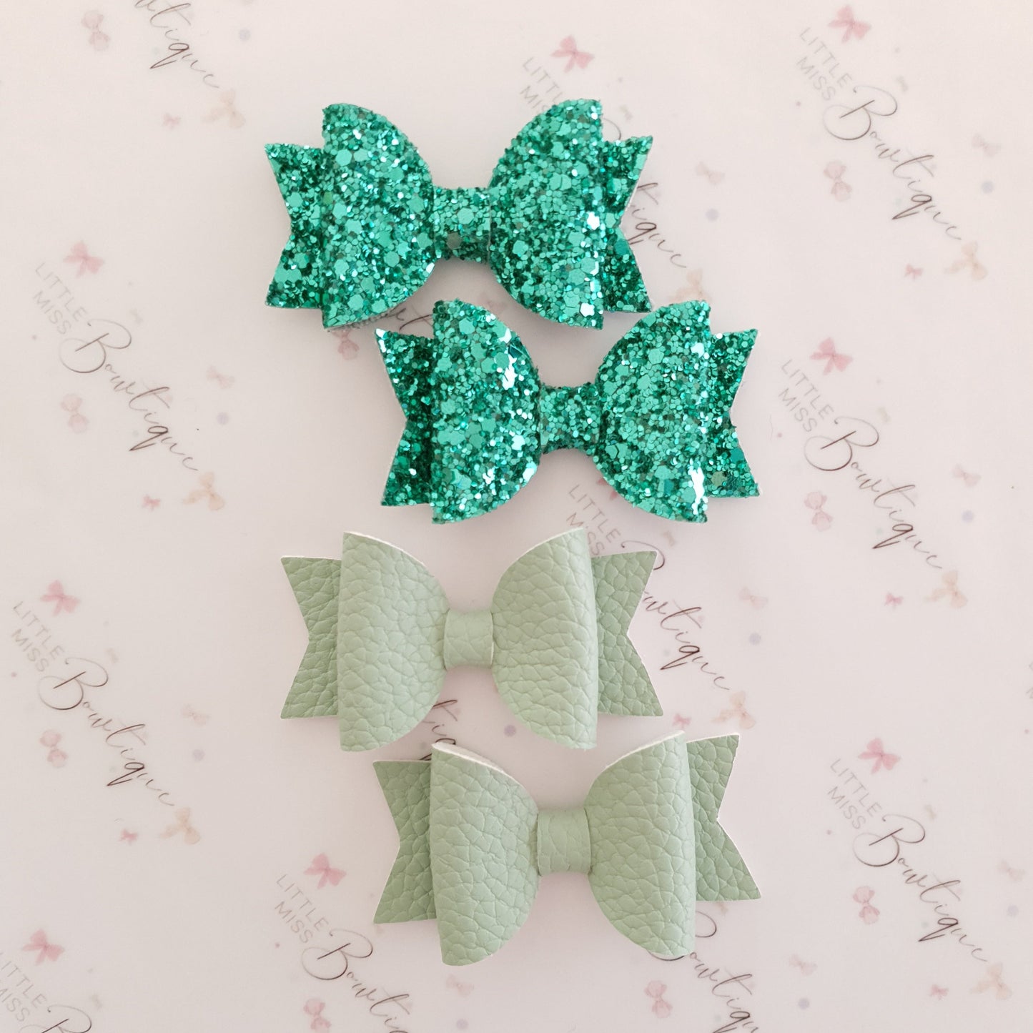 Faux Leather and Glitter Pigtail Bows (44 colours)