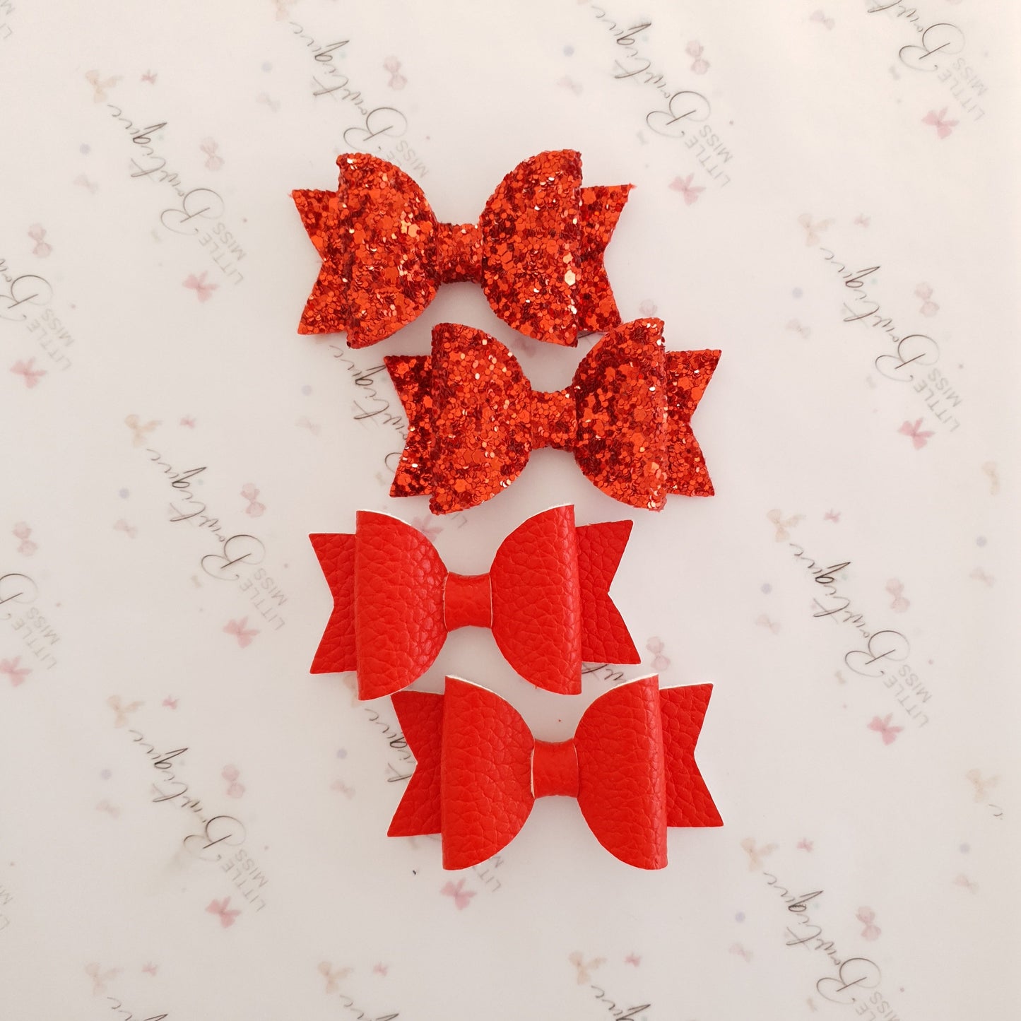 Faux Leather and Glitter Pigtail Bows (44 colours)