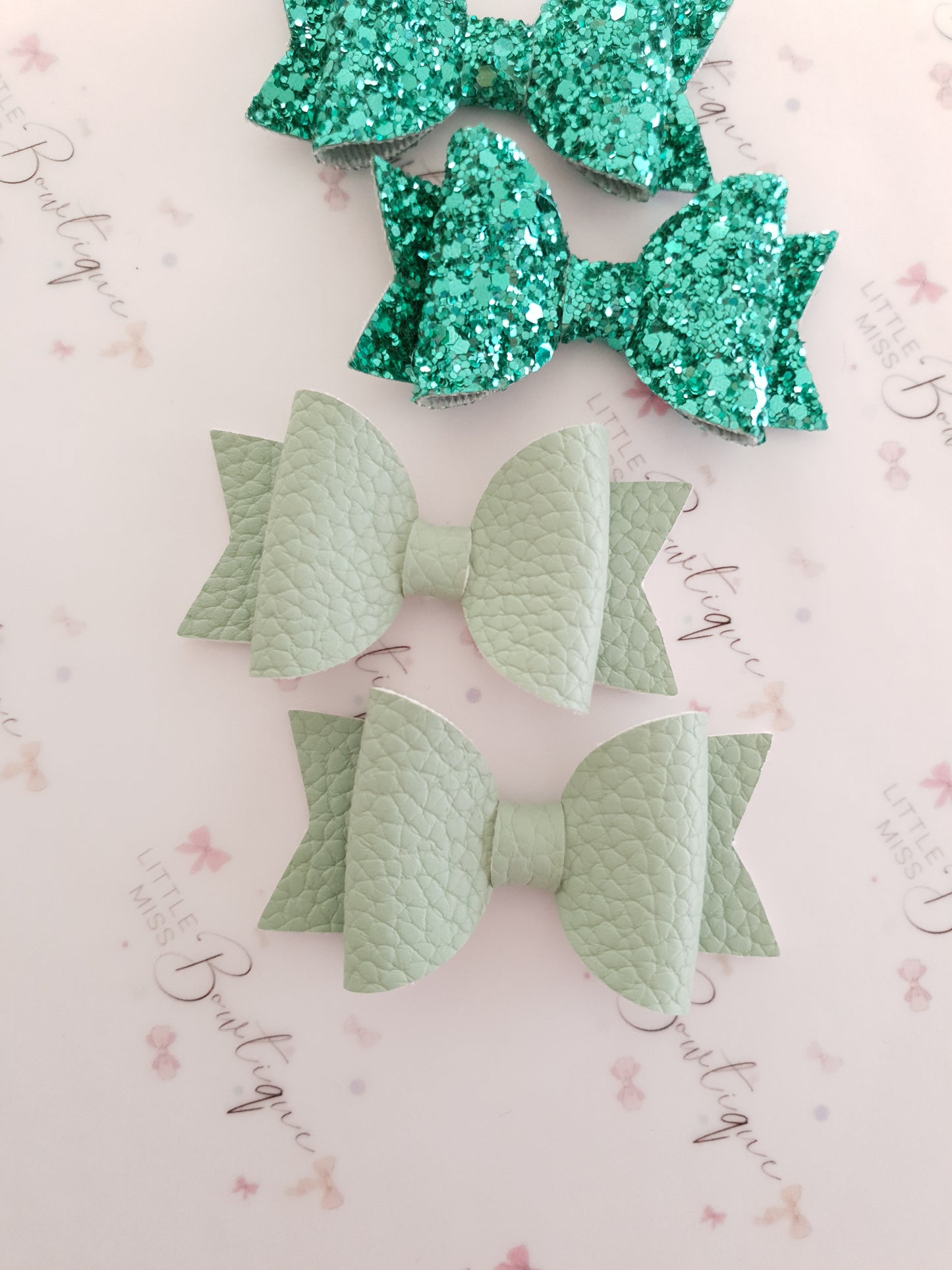 Faux Leather and Glitter Pigtail Bows (44 colours)