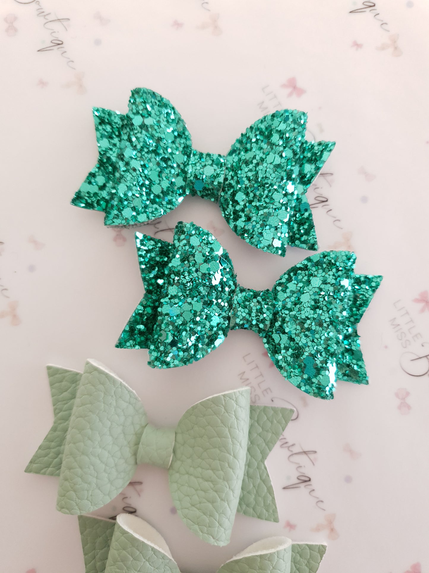 Faux Leather and Glitter Pigtail Bows (44 colours)