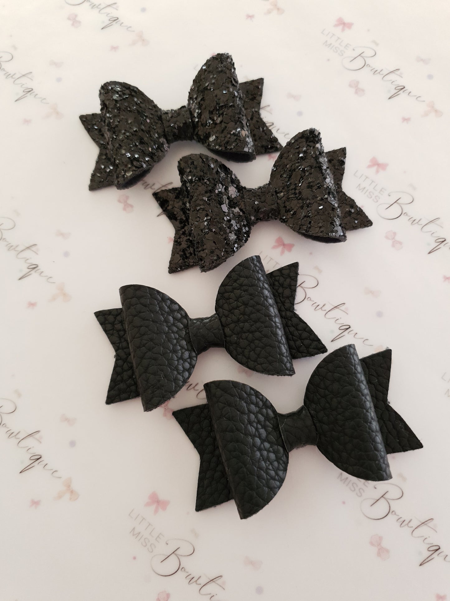 Faux Leather and Glitter Pigtail Bows (44 colours)