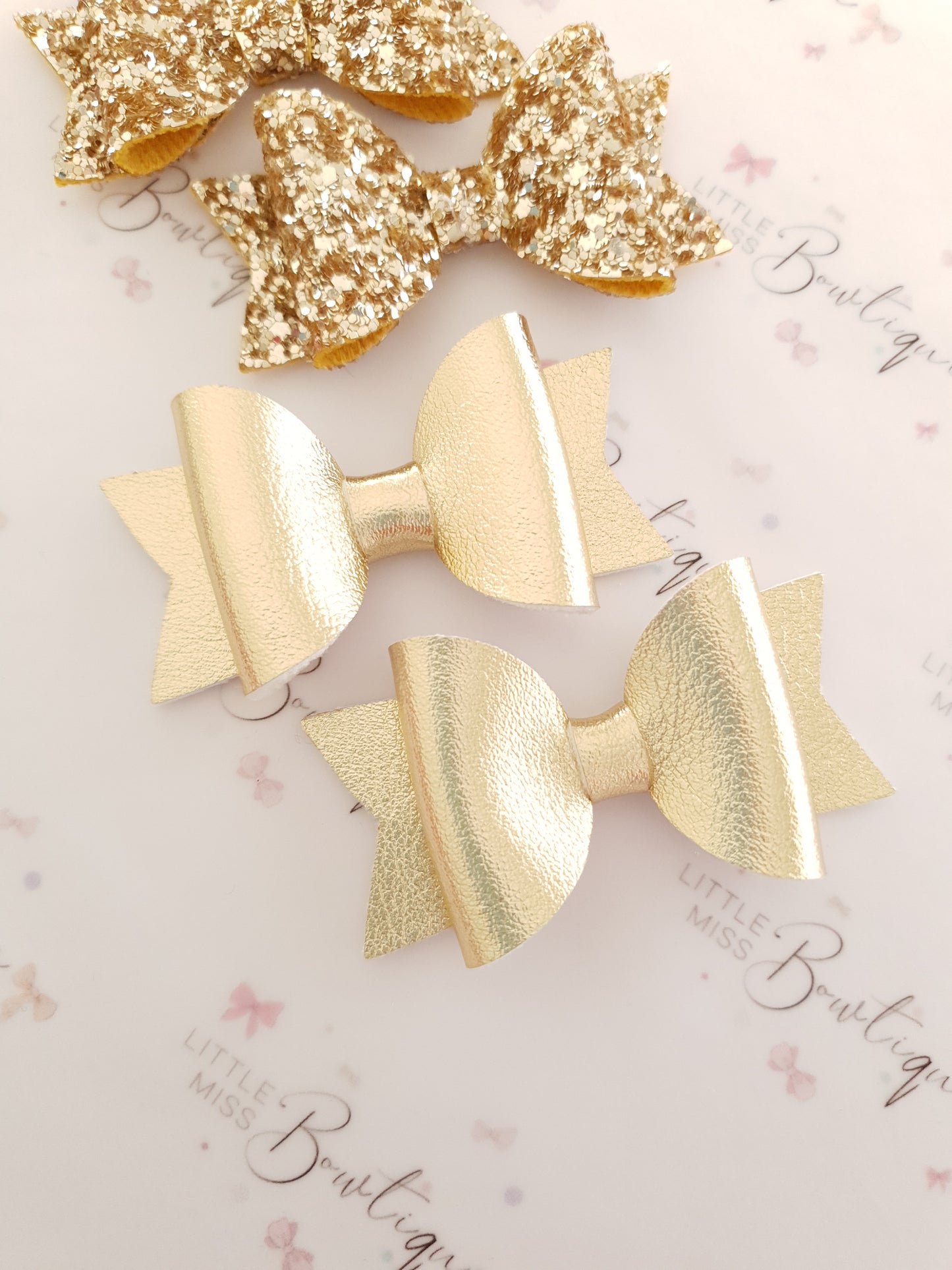 Faux Leather and Glitter Pigtail Bows (44 colours)