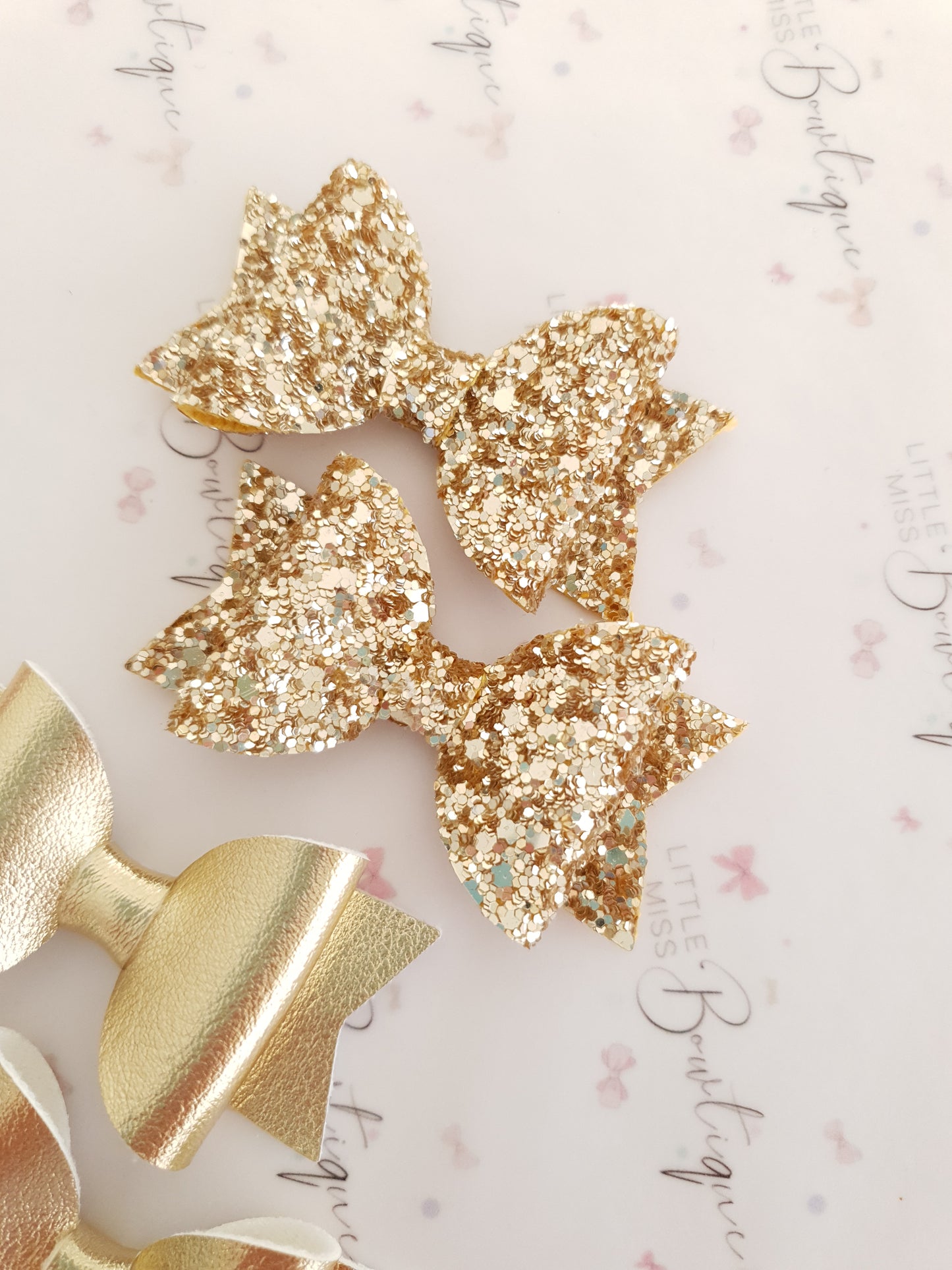 Faux Leather and Glitter Pigtail Bows (44 colours)