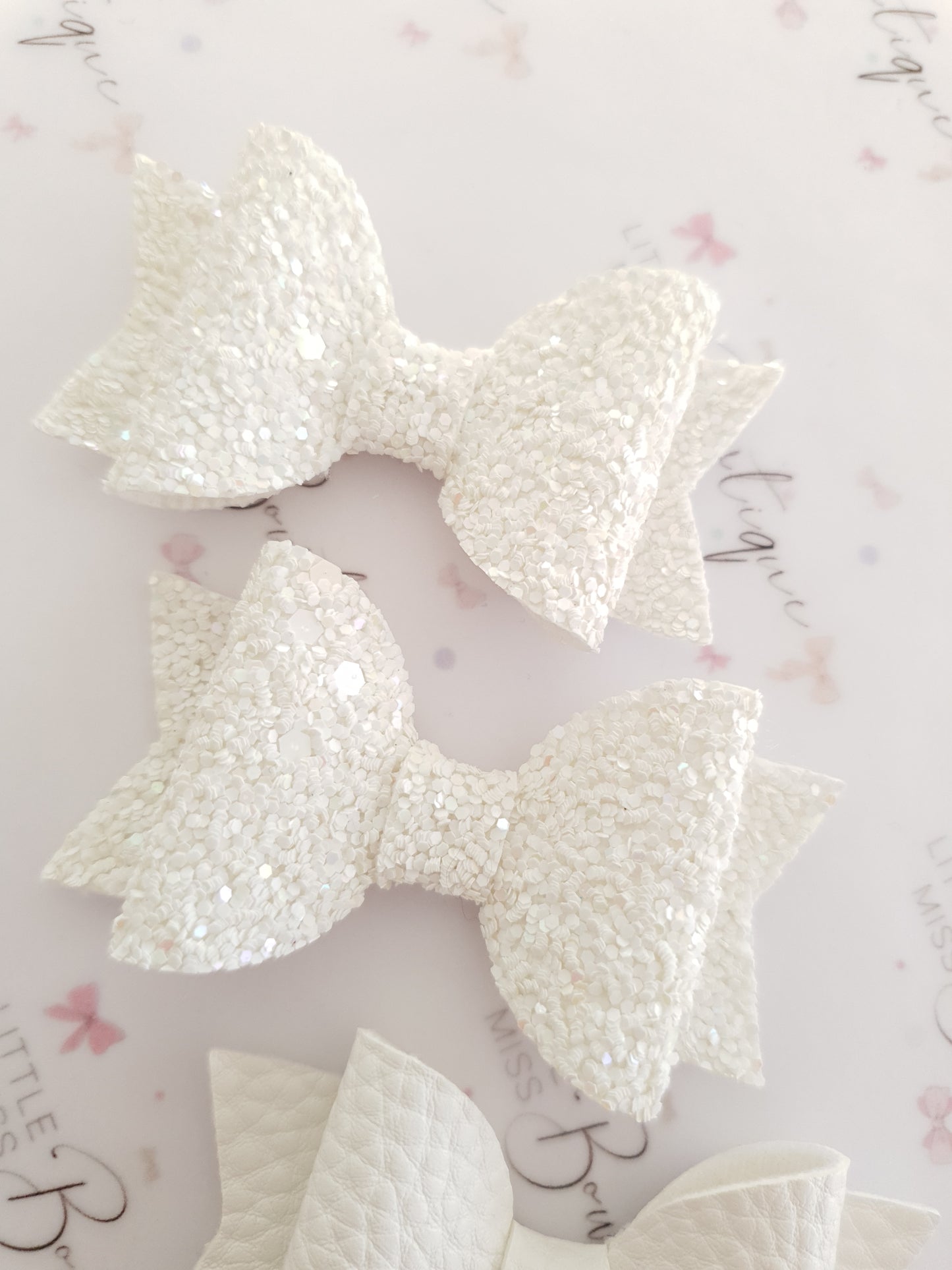 Faux Leather and Glitter Pigtail Bows (44 colours)