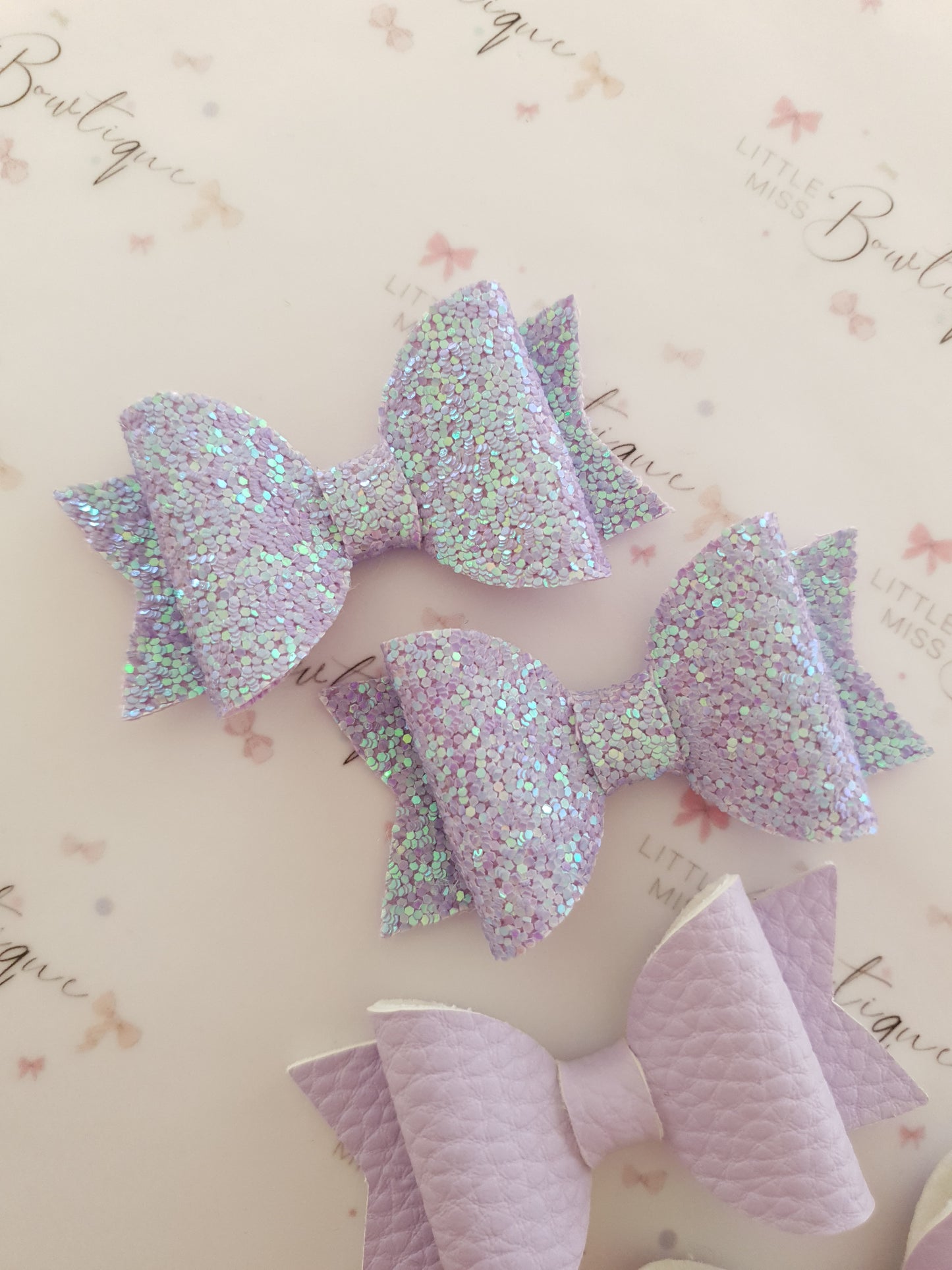 Faux Leather and Glitter Pigtail Bows (44 colours)