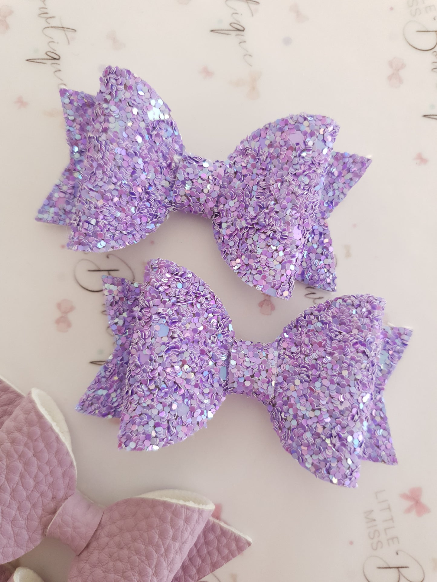 Faux Leather and Glitter Pigtail Bows (44 colours)