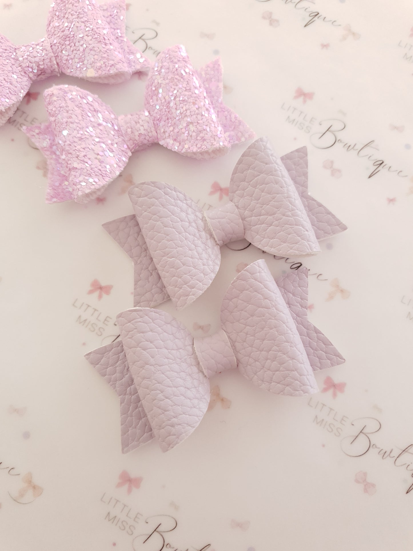 Faux Leather and Glitter Pigtail Bows (44 colours)