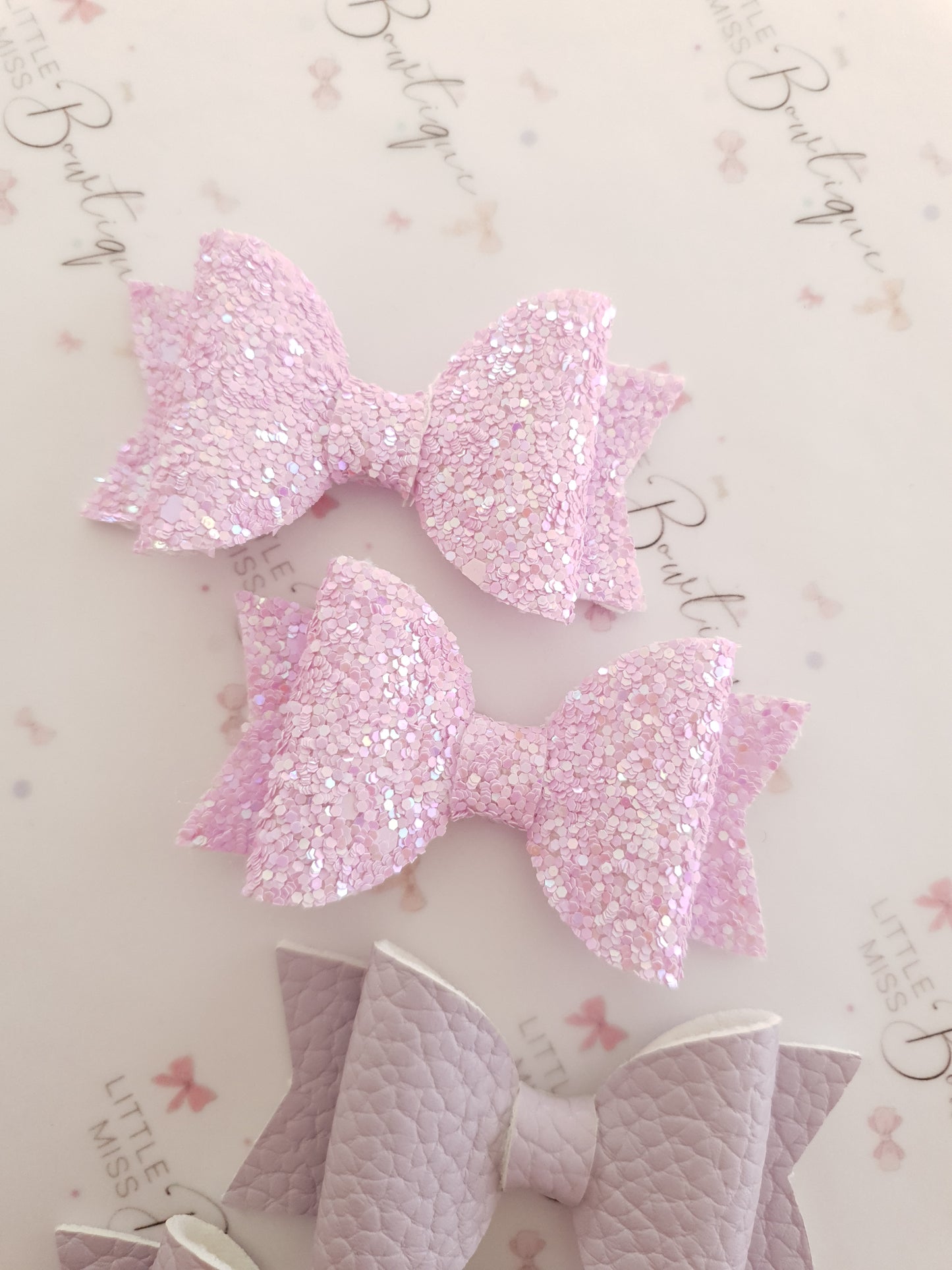 Faux Leather and Glitter Pigtail Bows (44 colours)
