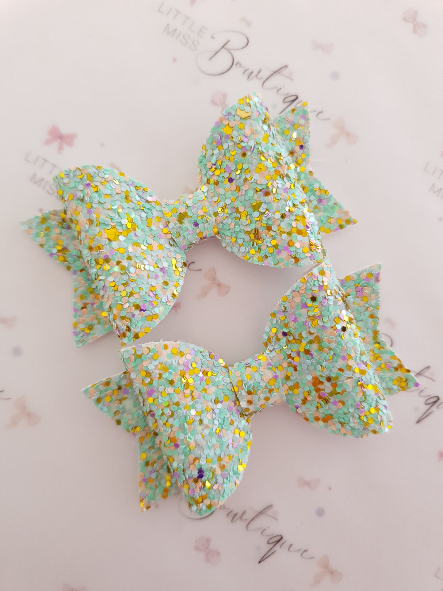 Faux Leather and Glitter Pigtail Bows (44 colours)