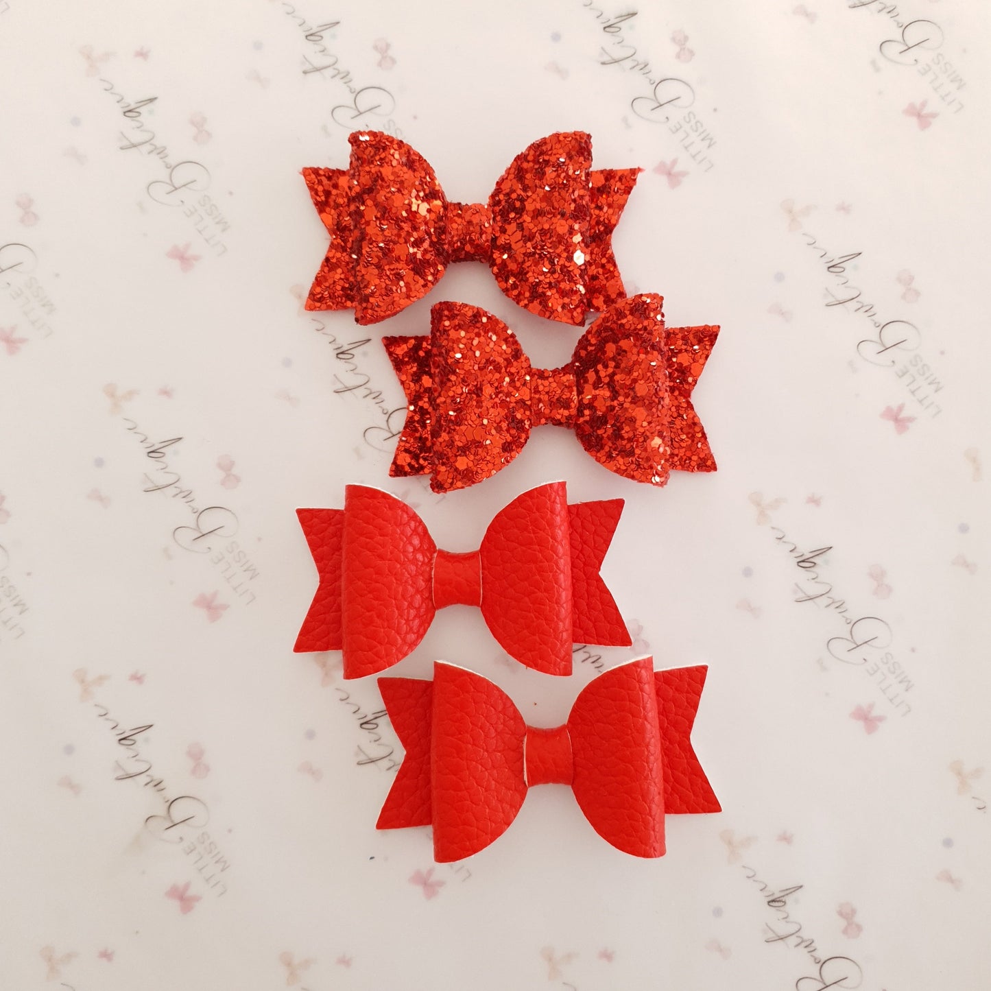 Faux Leather and Glitter Pigtail Bows (44 colours)