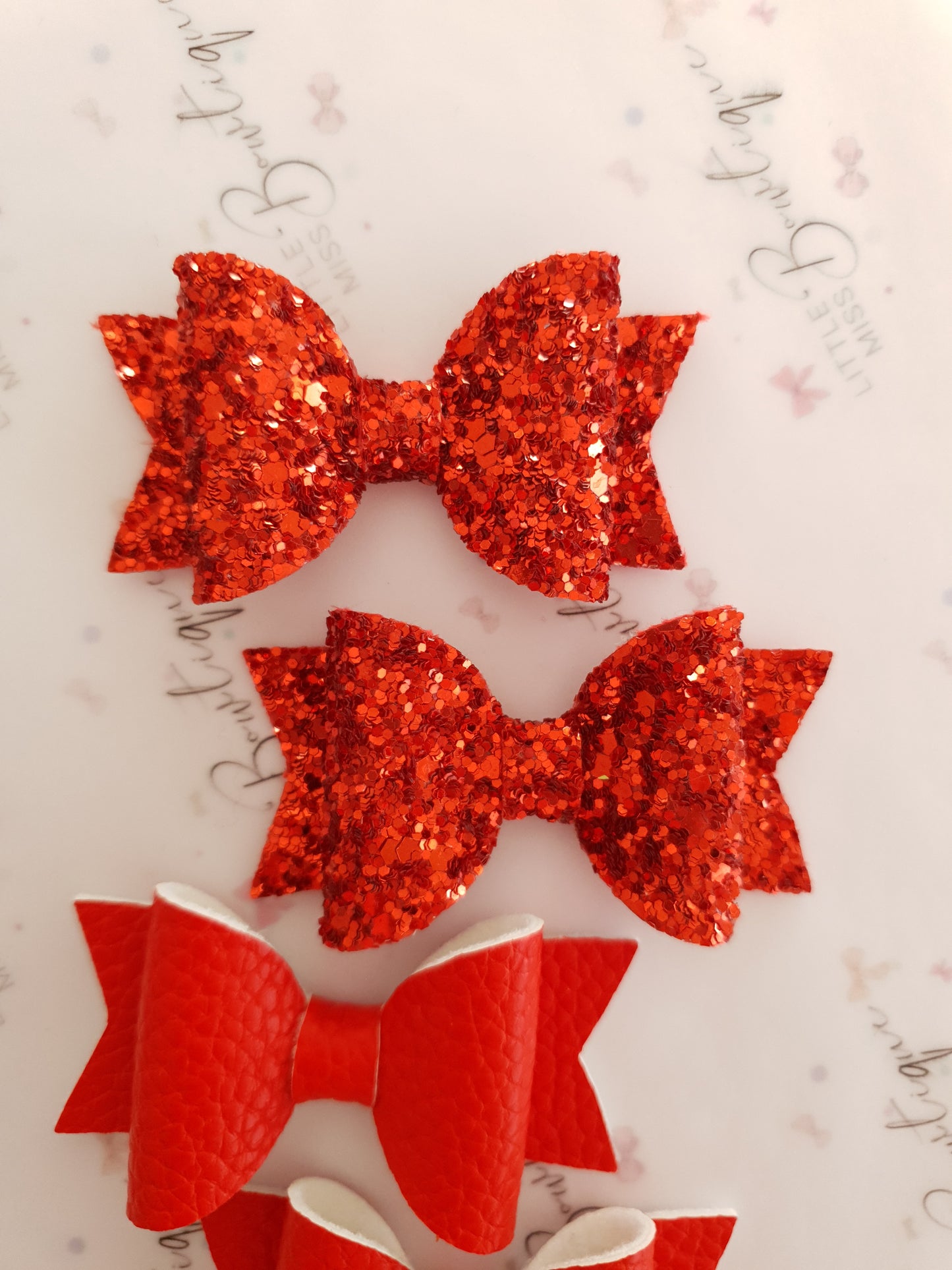 Faux Leather and Glitter Pigtail Bows (44 colours)