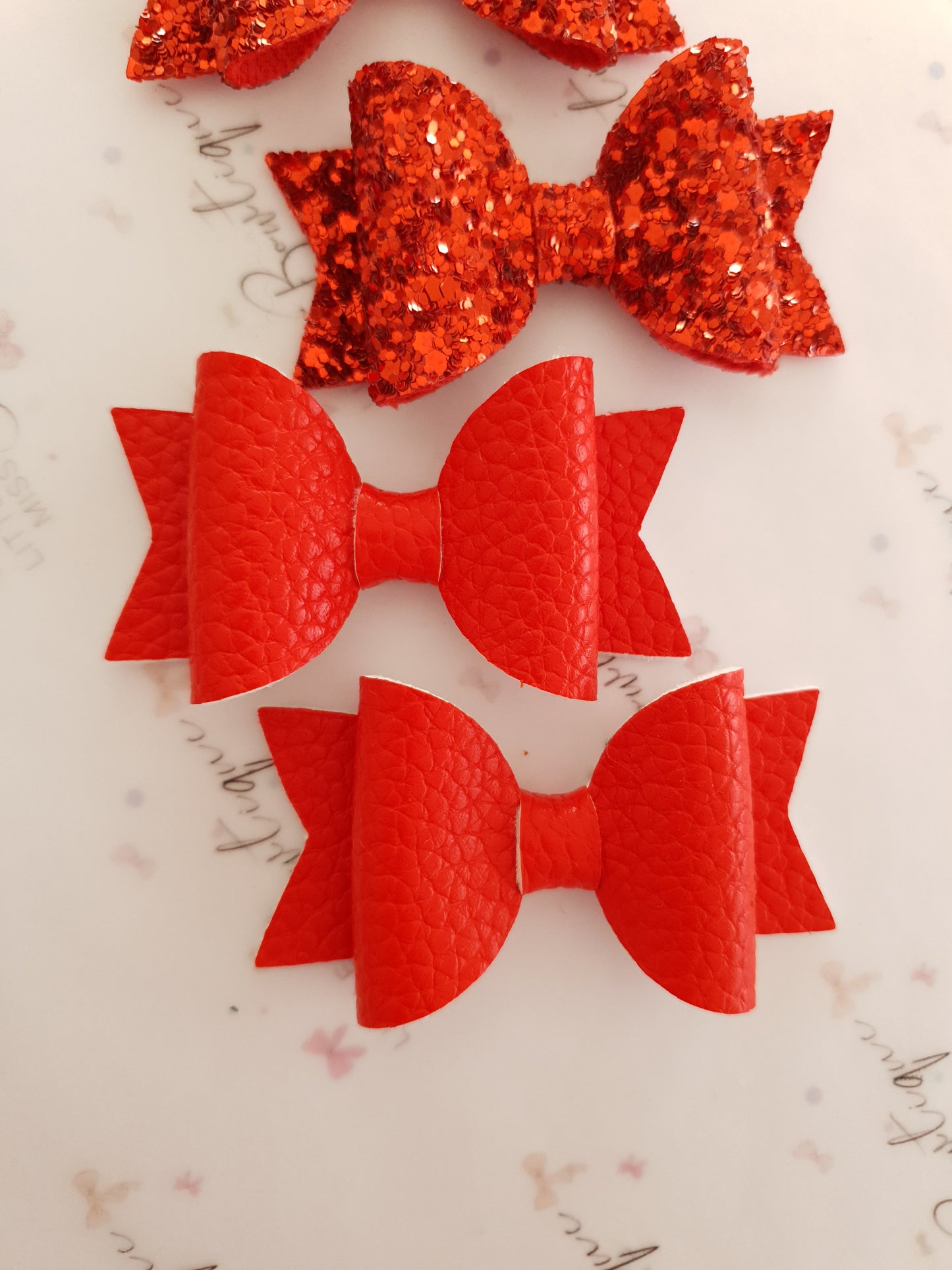 Faux Leather and Glitter Pigtail Bows (44 colours)
