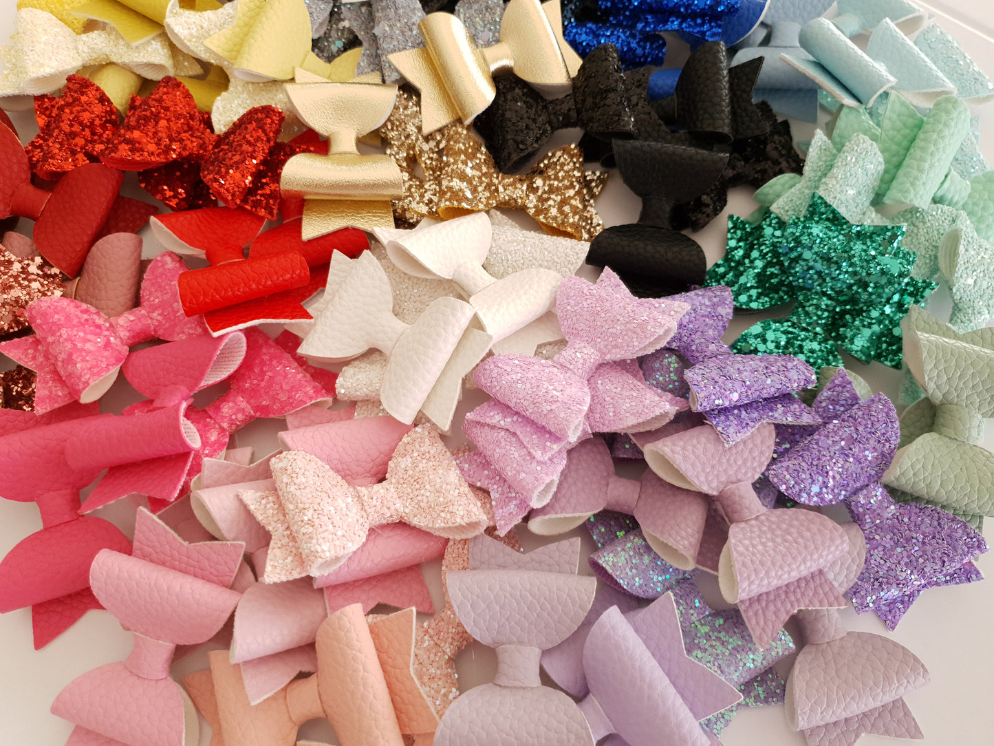 Faux Leather and Glitter Pigtail Bows (44 colours)