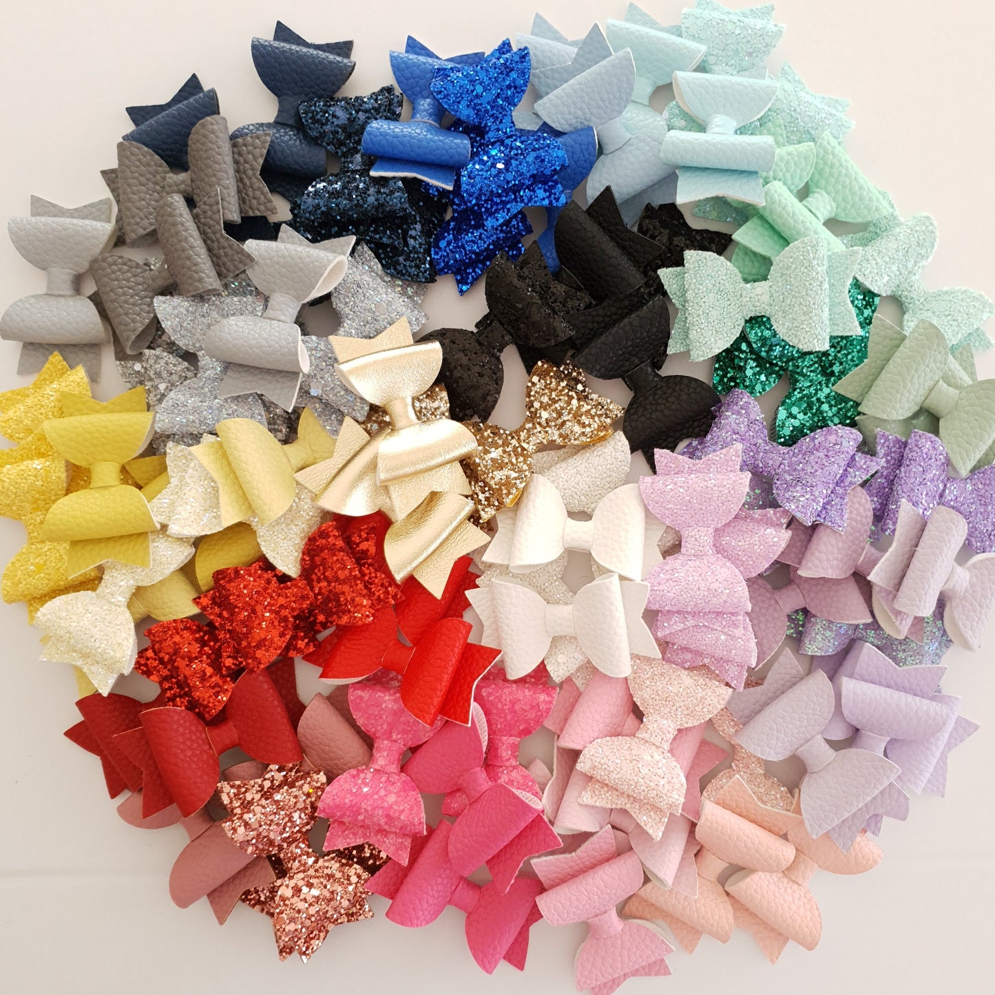 Faux Leather and Glitter Pigtail Bows (44 colours)
