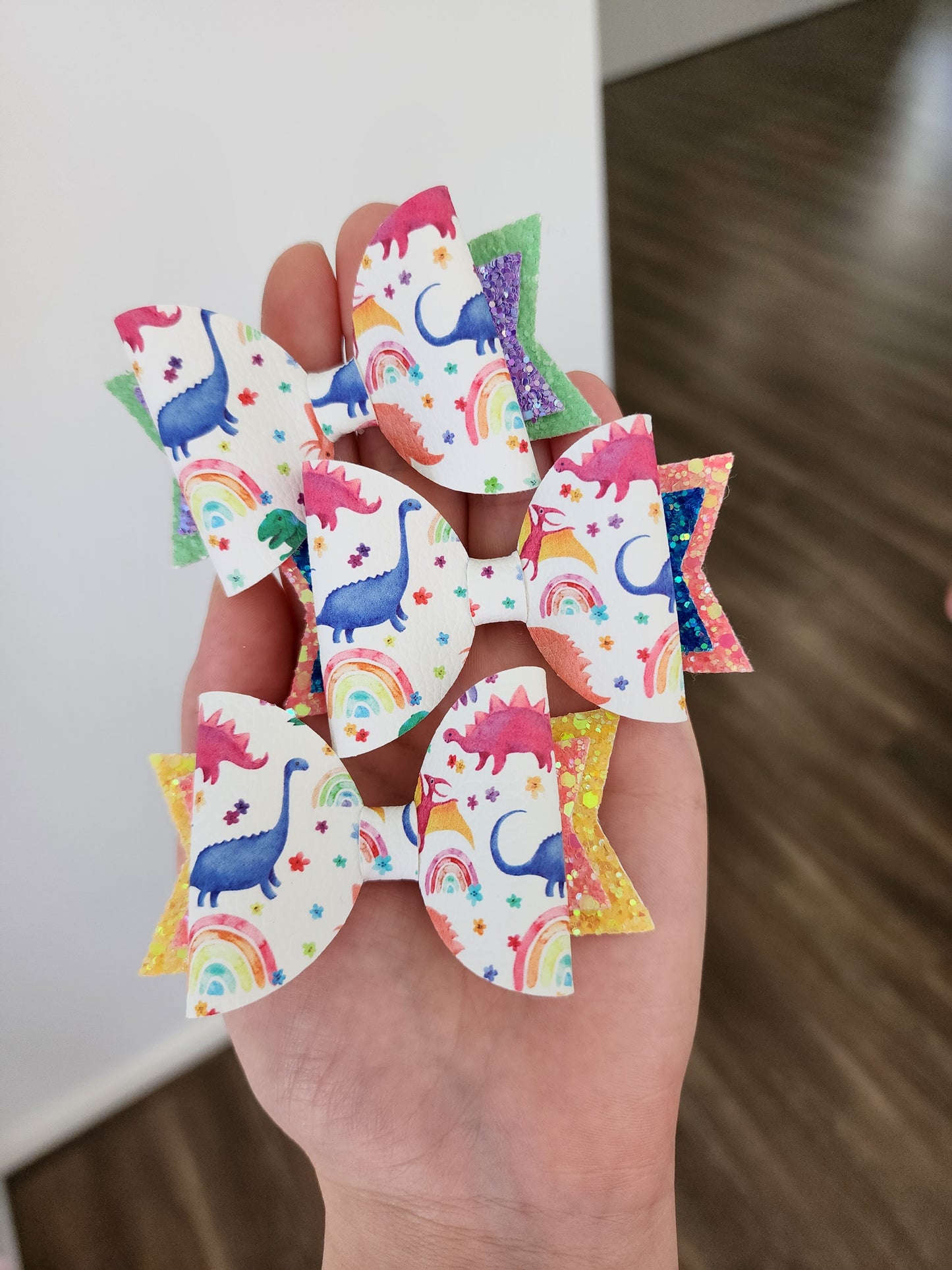 Rainbow Dinosaur Bows
