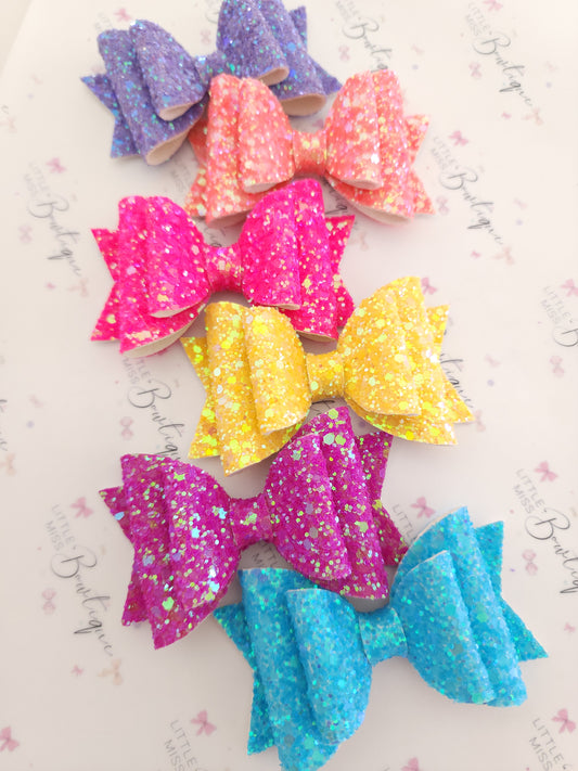 Bright Fluro Glitter Double Bows